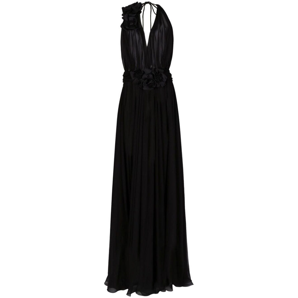 Dolce & Gabbana Long silk chiffon dress with floral appliqué F6DJSTFU1ATN0000
