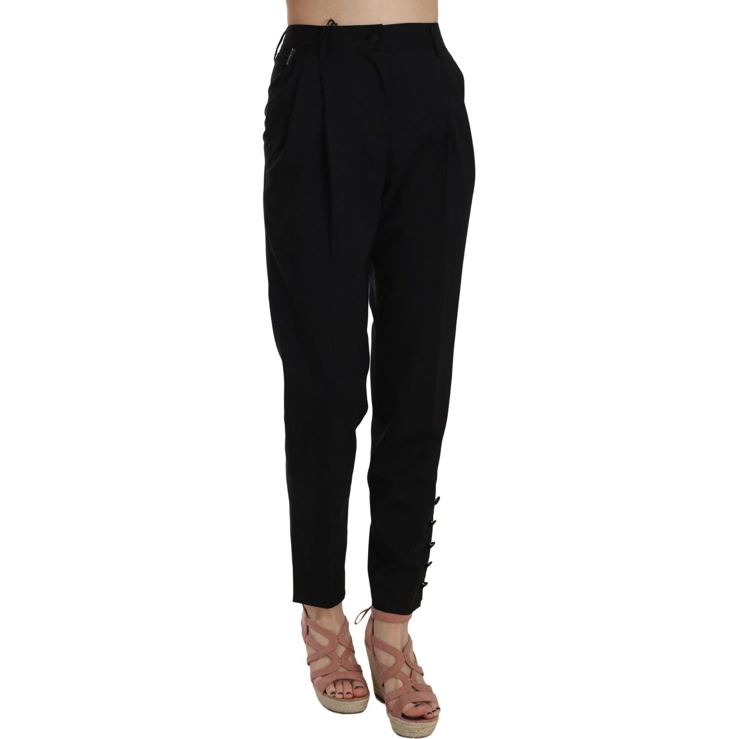 Dolce & Gabbana Elegant Pleated Tapered Black Trousers Jeans & Pants Dolce & Gabbana Black