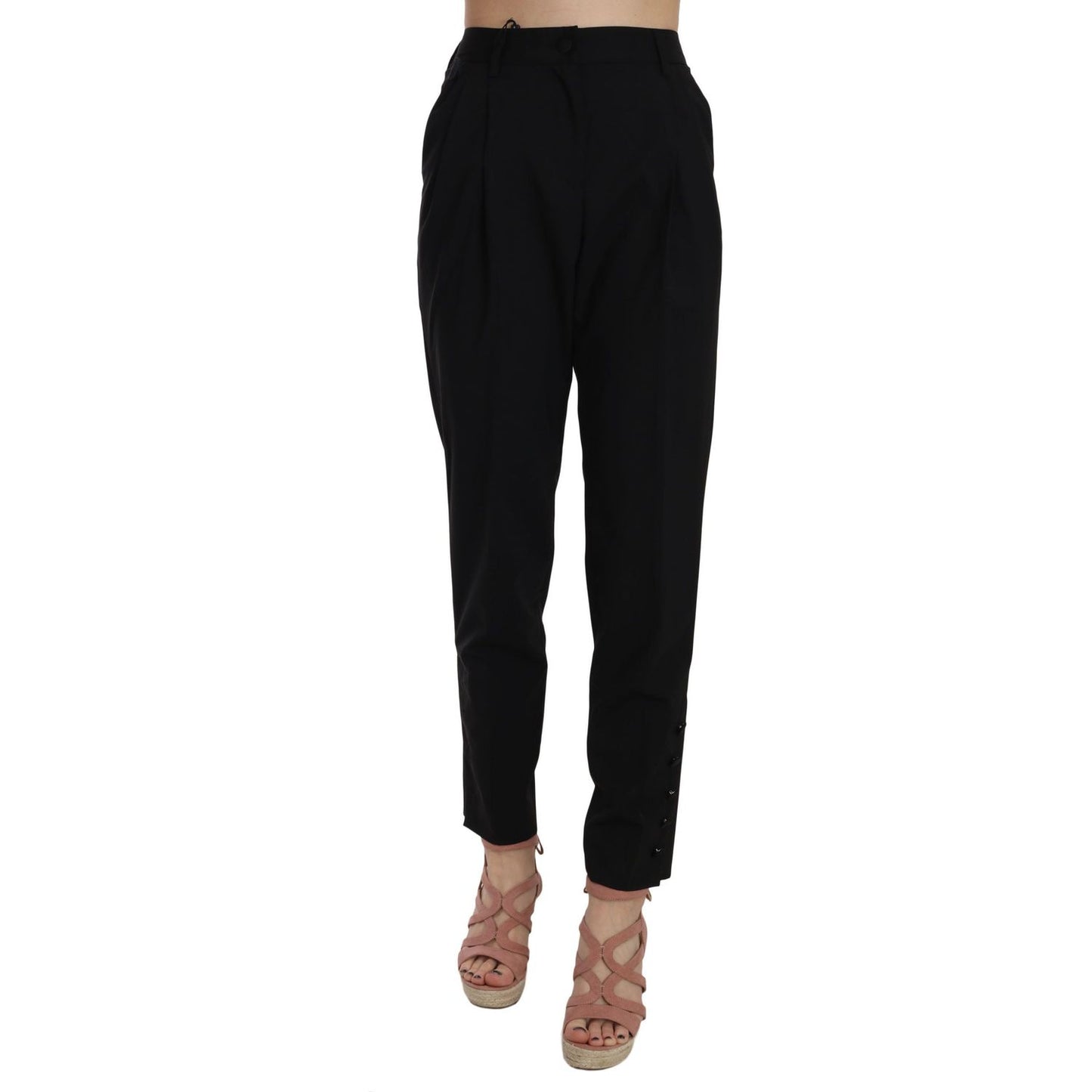 Dolce & Gabbana Elegant Pleated Tapered Black Trousers Jeans & Pants Dolce & Gabbana Black