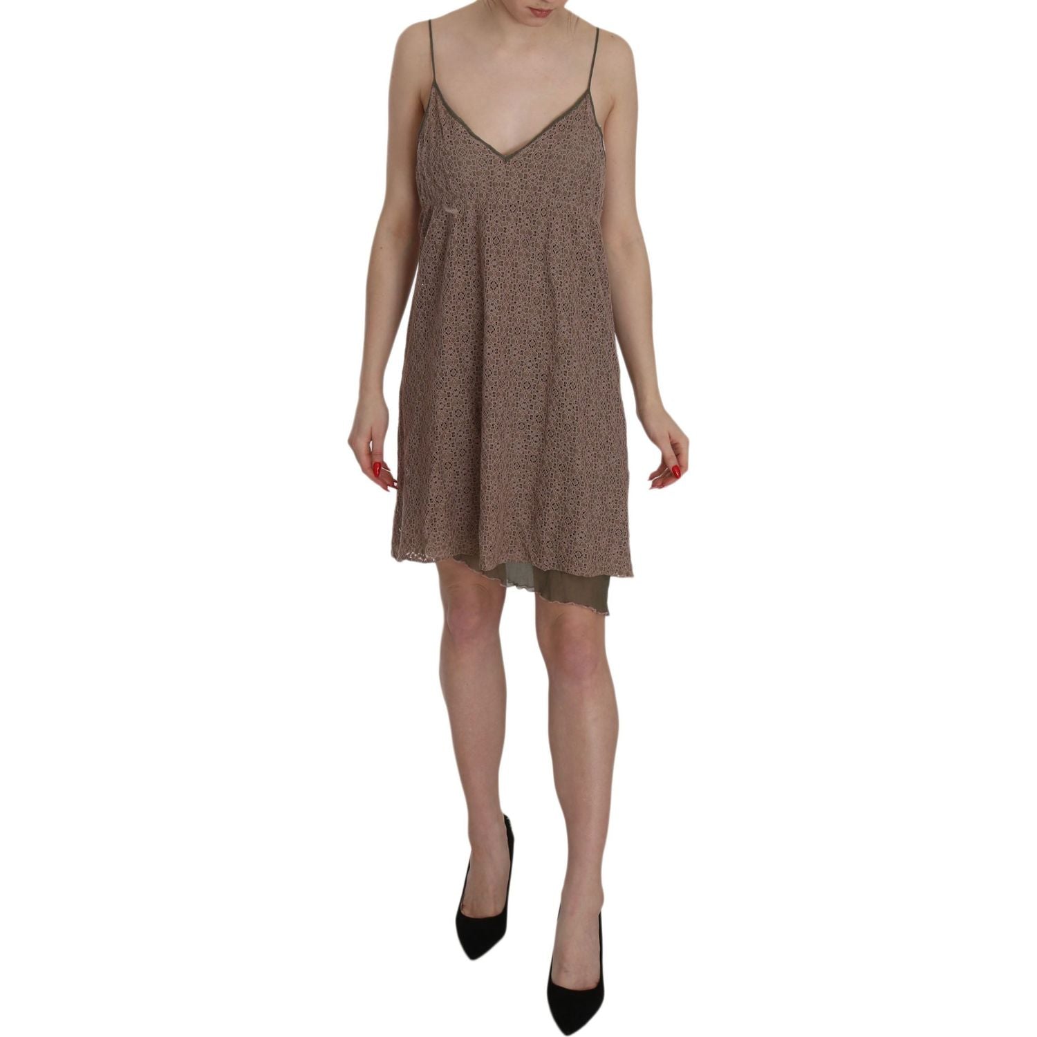 PINK MEMORIES Cotton Green Spaghetti Strap A-line Mini Dress