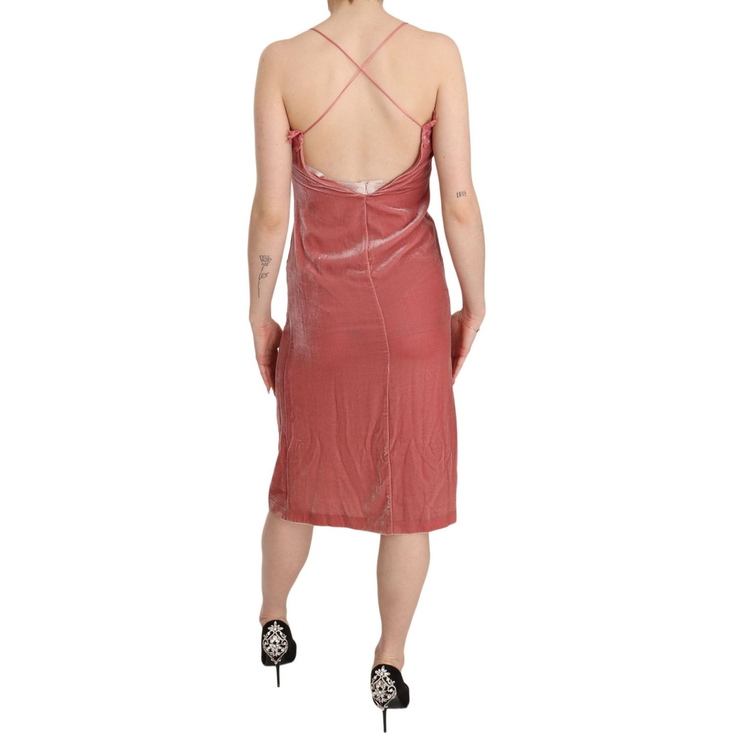 PINKO Pink Lace Silk-Blend Midi Dress with Side Slit PINKO Sienna