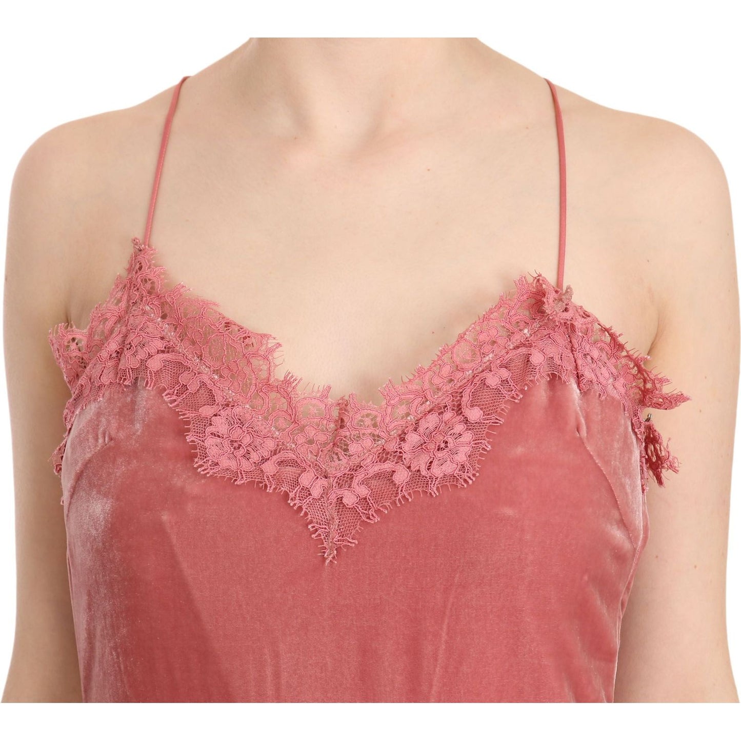 PINKO Pink Lace Silk-Blend Midi Dress with Side Slit PINKO Dark Salmon