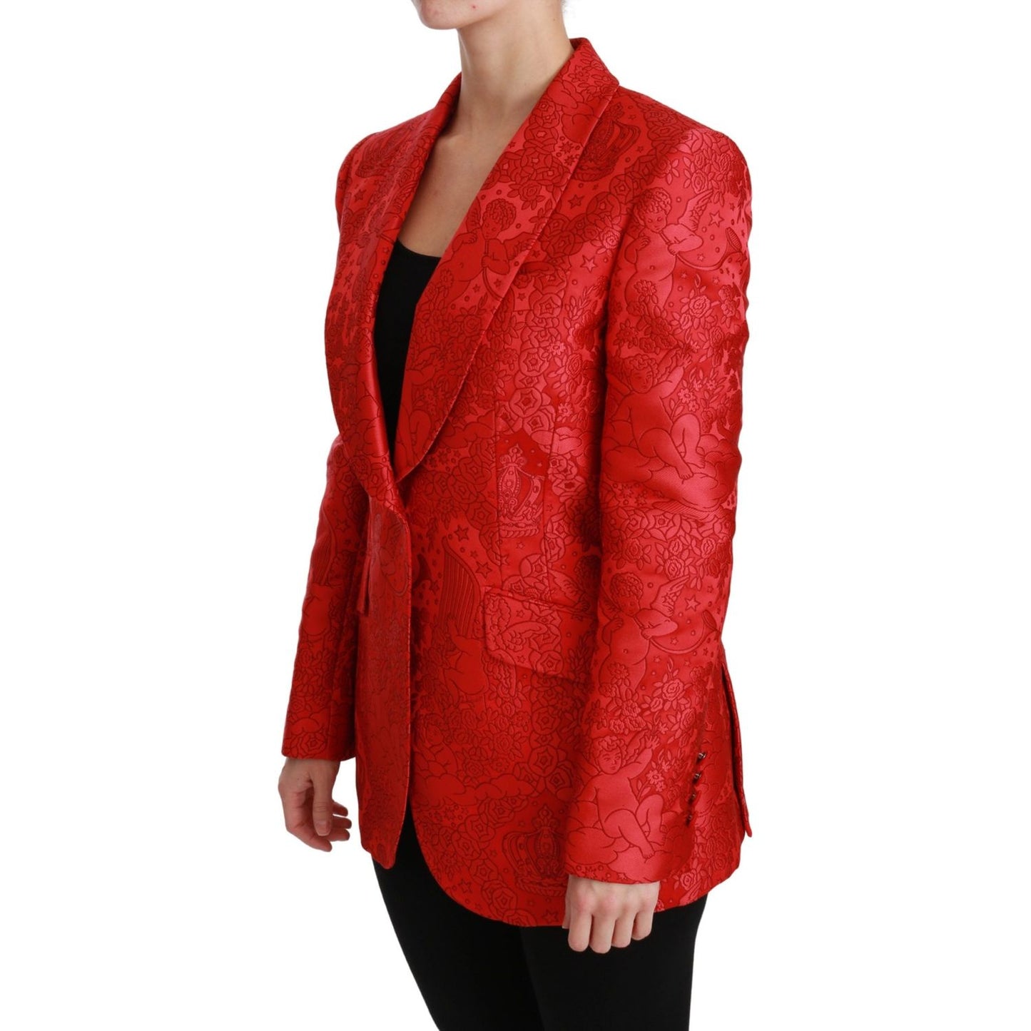 Dolce & Gabbana Red Floral Angel Pattern Blazer Dolce & Gabbana Firebrick
