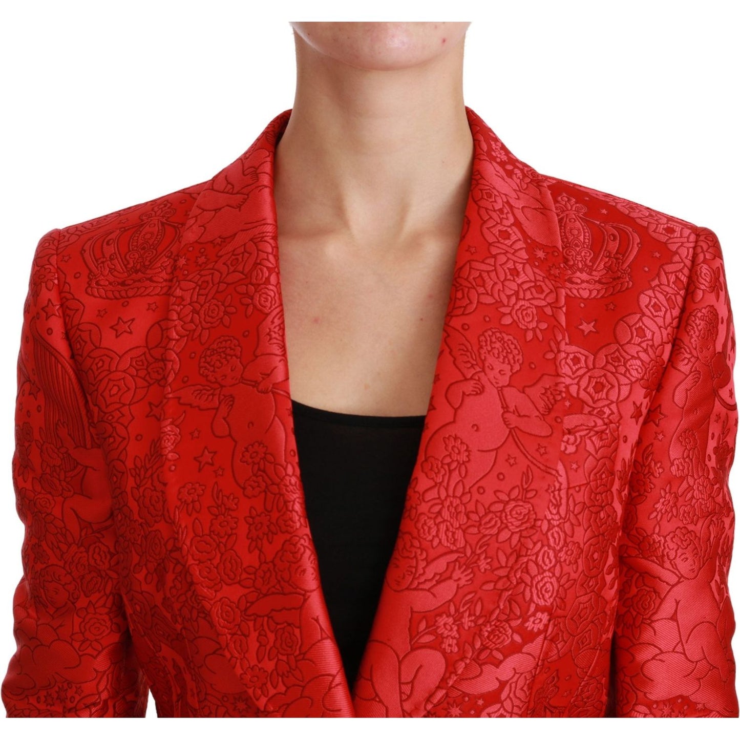 Dolce & Gabbana Red Floral Angel Pattern Blazer Dolce & Gabbana Firebrick