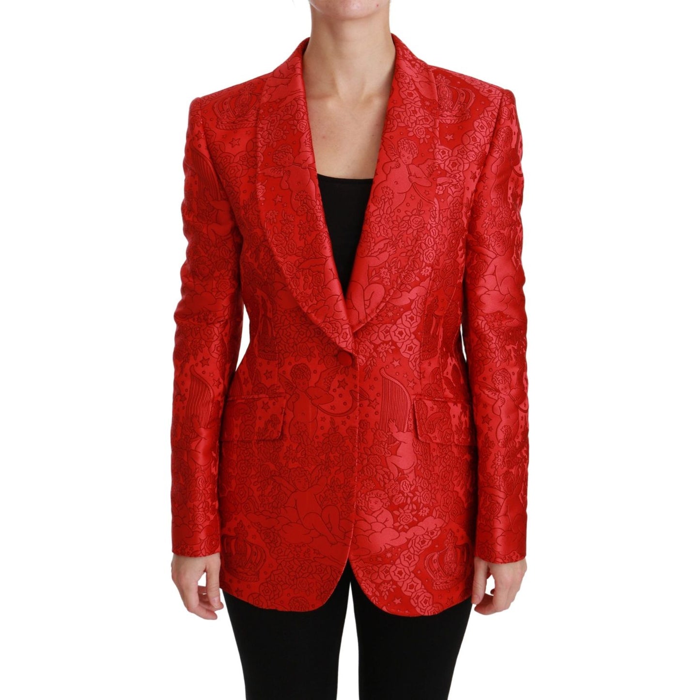 Dolce & Gabbana Red Floral Angel Pattern Blazer Dolce & Gabbana Firebrick