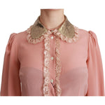 Dolce & Gabbana Elegant Pink Lace Silk Blouse with Gold Sequins 1728,67345645728,Clothing,Dolce & Gabbana,Gold,IT44|L,New with tags,Shirts - Women - Clothing,Women,Women - Clothing Dolce & Gabbana TSH4663-44