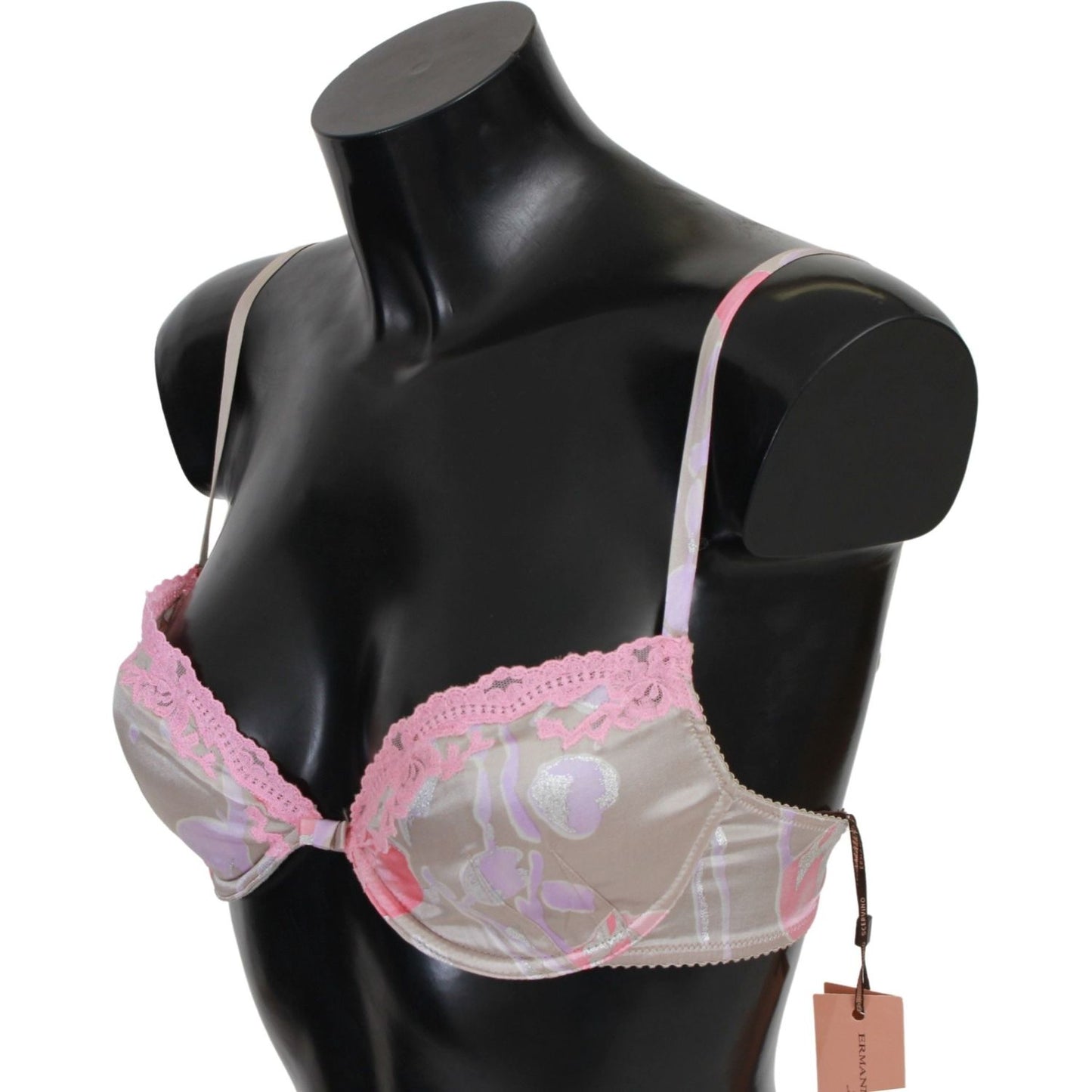 Ermanno Scervino Chic Pink Lace Silk Blend Push Up Bra Ermanno Scervino Dark Gray