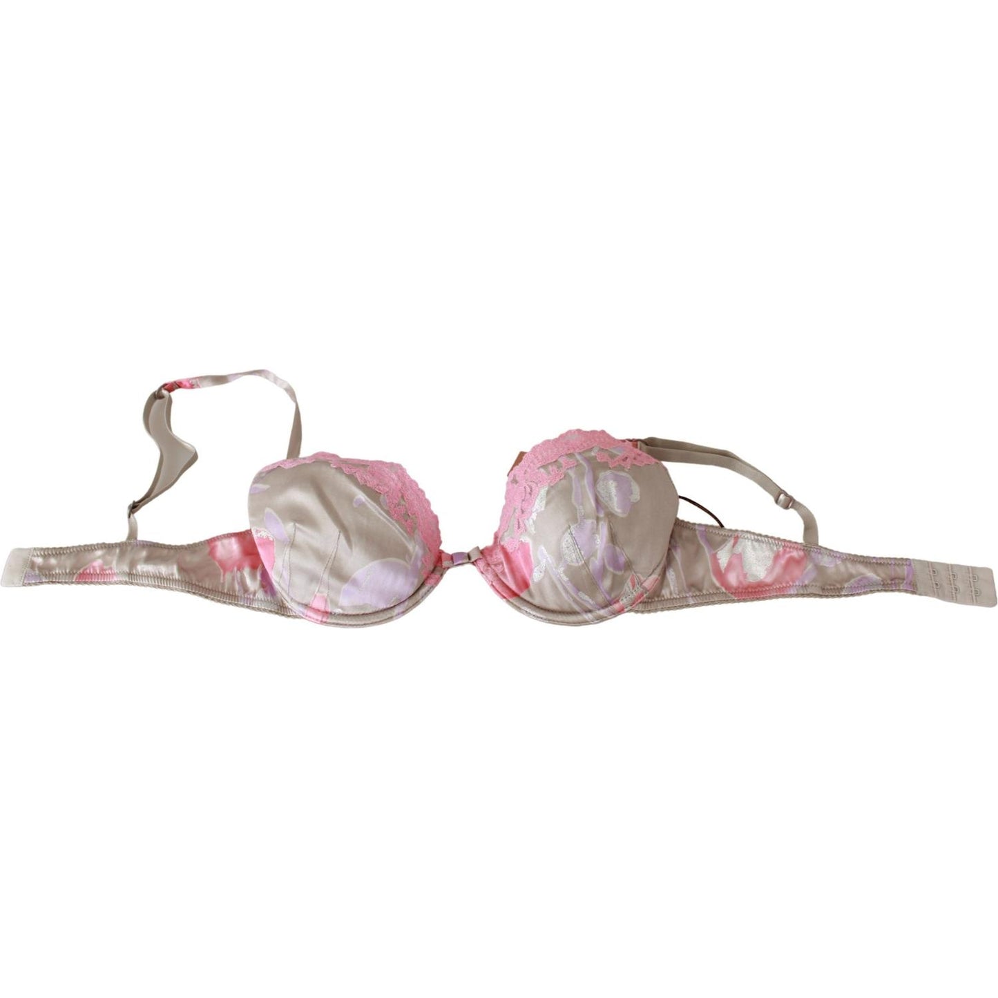 Ermanno Scervino Chic Pink Lace Silk Blend Push Up Bra Ermanno Scervino Rosy Brown