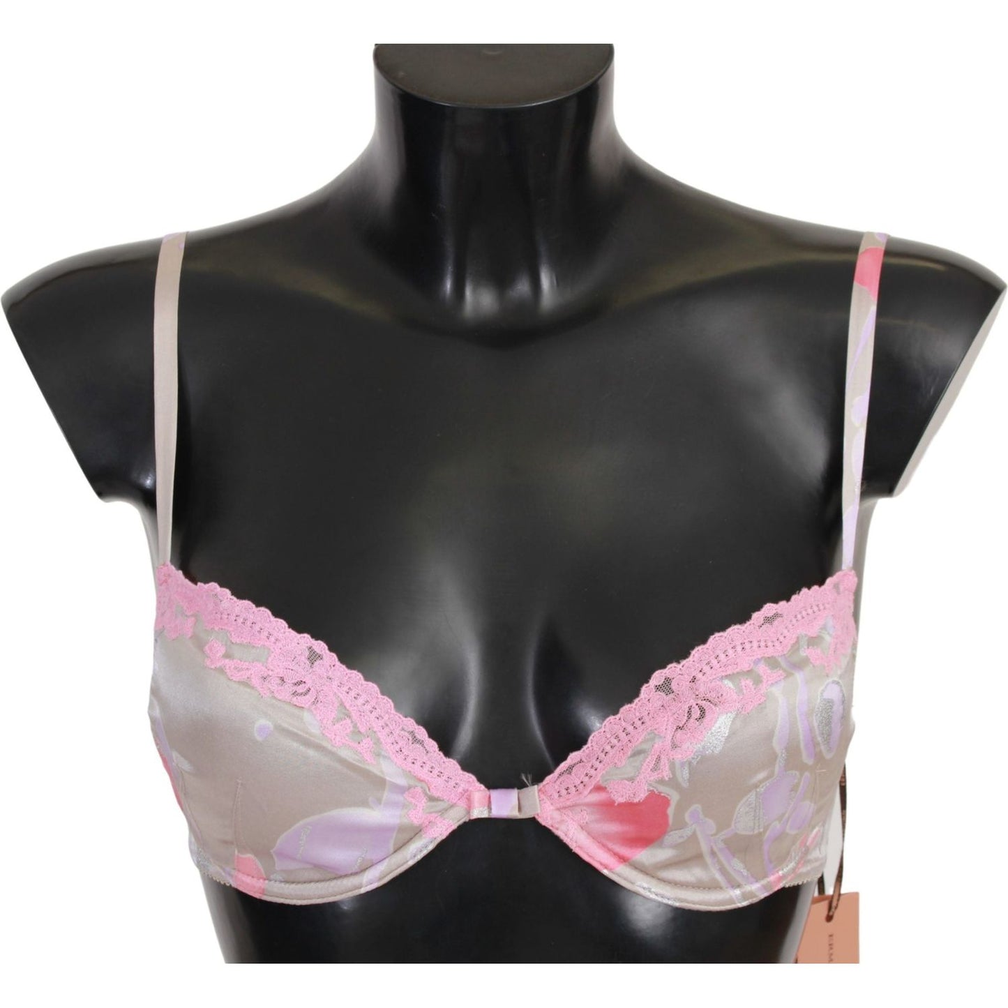 Ermanno Scervino Chic Pink Lace Silk Blend Push Up Bra Ermanno Scervino Gray