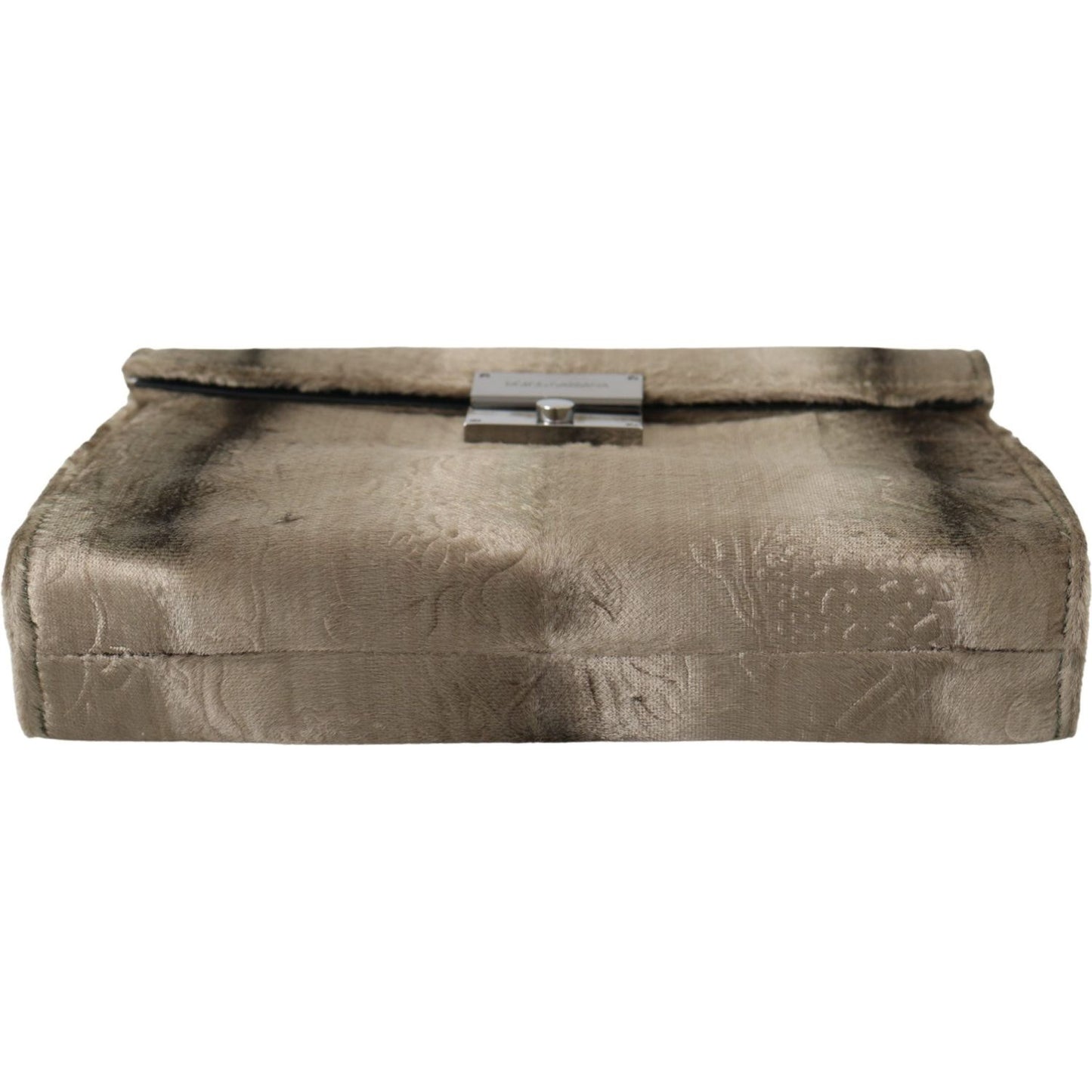 Dolce & Gabbana Beige Velvet Croco-Print Leather Briefcase Clutch Clutch Dolce & Gabbana Dim Gray
