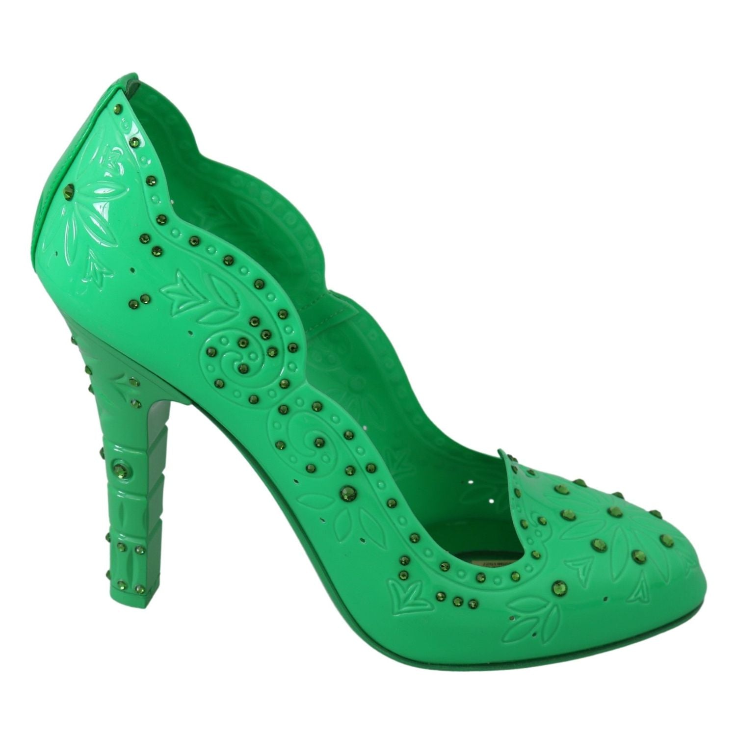 Dolce & Gabbana Green Crystal Floral CINDERELLA Heels Shoes