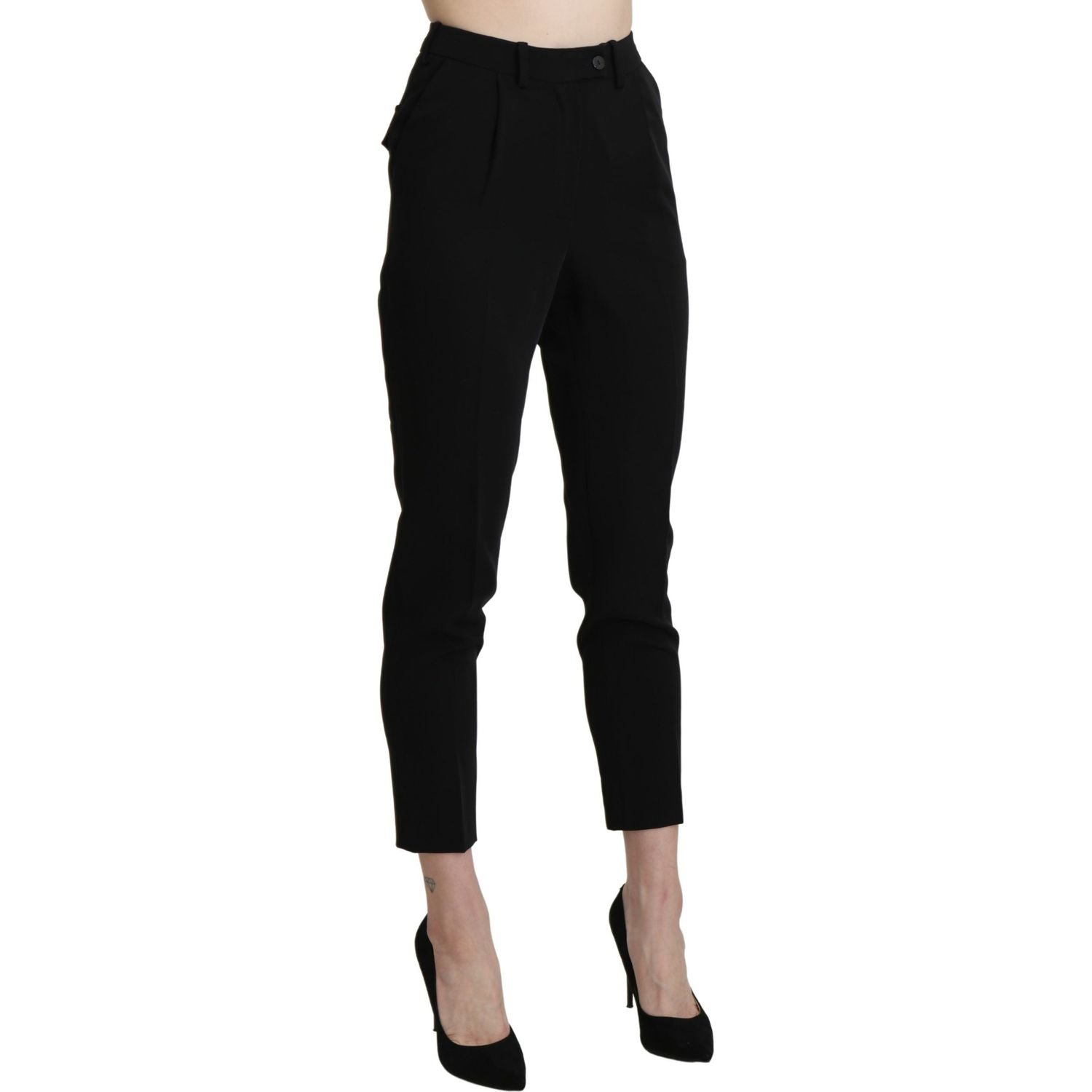 BENCIVENGA Black High Waist Skinny Cropped Dress Trouser Pant