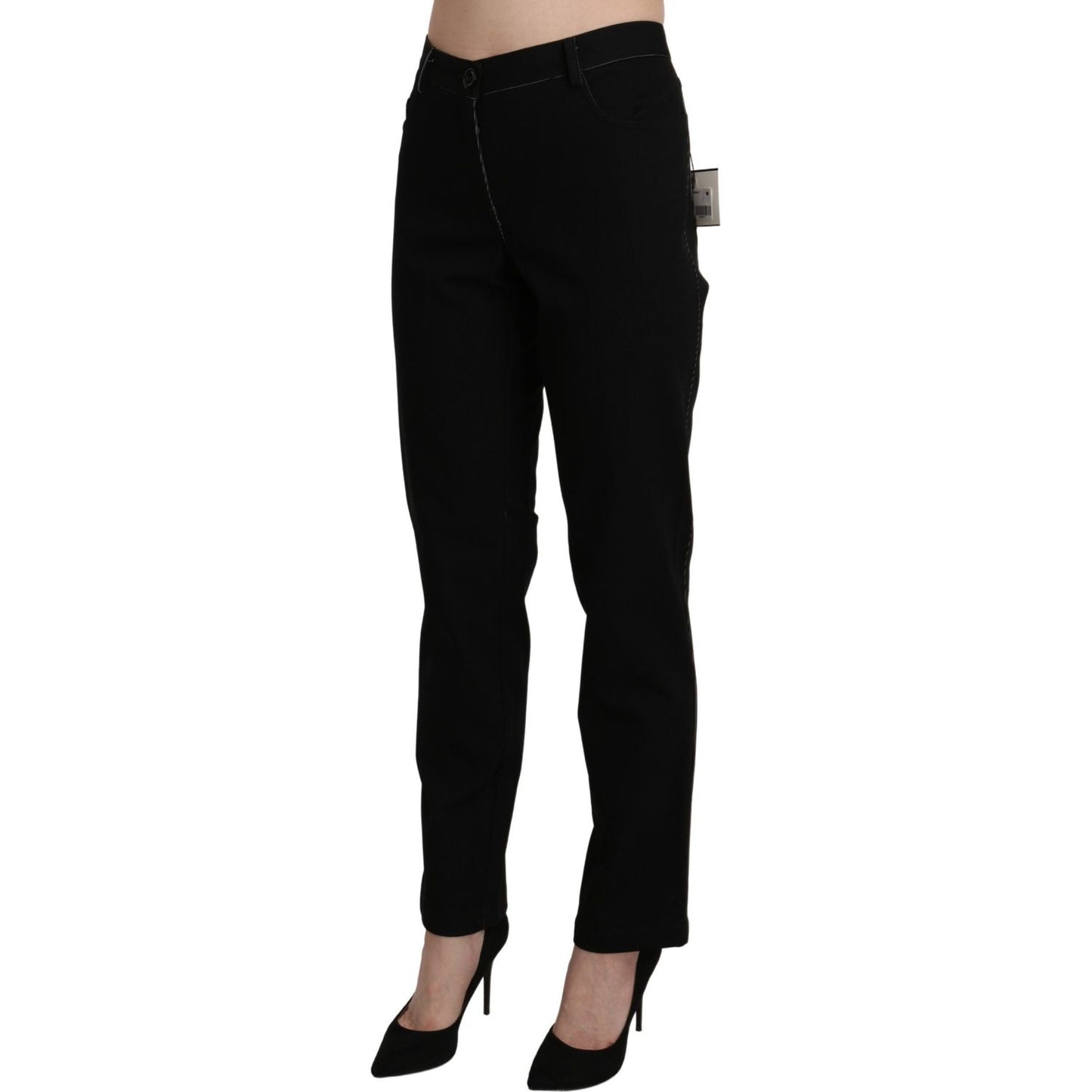 BENCIVENGA Black High Waist Straight Casual Trouser Pant Jeans & Pants