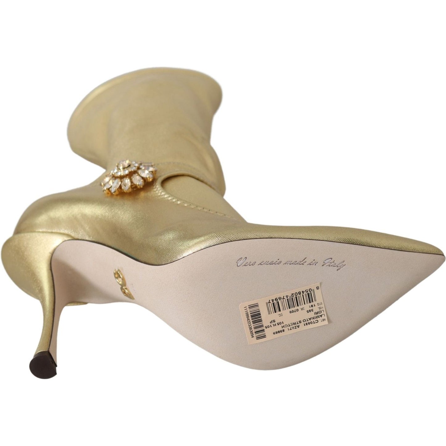 Dolce & Gabbana Elegant Gold Ankle Boots Socks with Rhinestones Dolce & Gabbana Rosy Brown