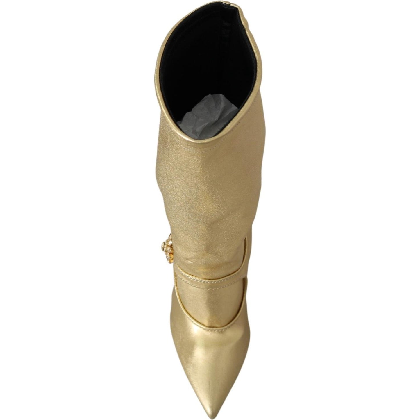 Dolce & Gabbana Elegant Gold Ankle Boots Socks with Rhinestones Dolce & Gabbana Rosy Brown