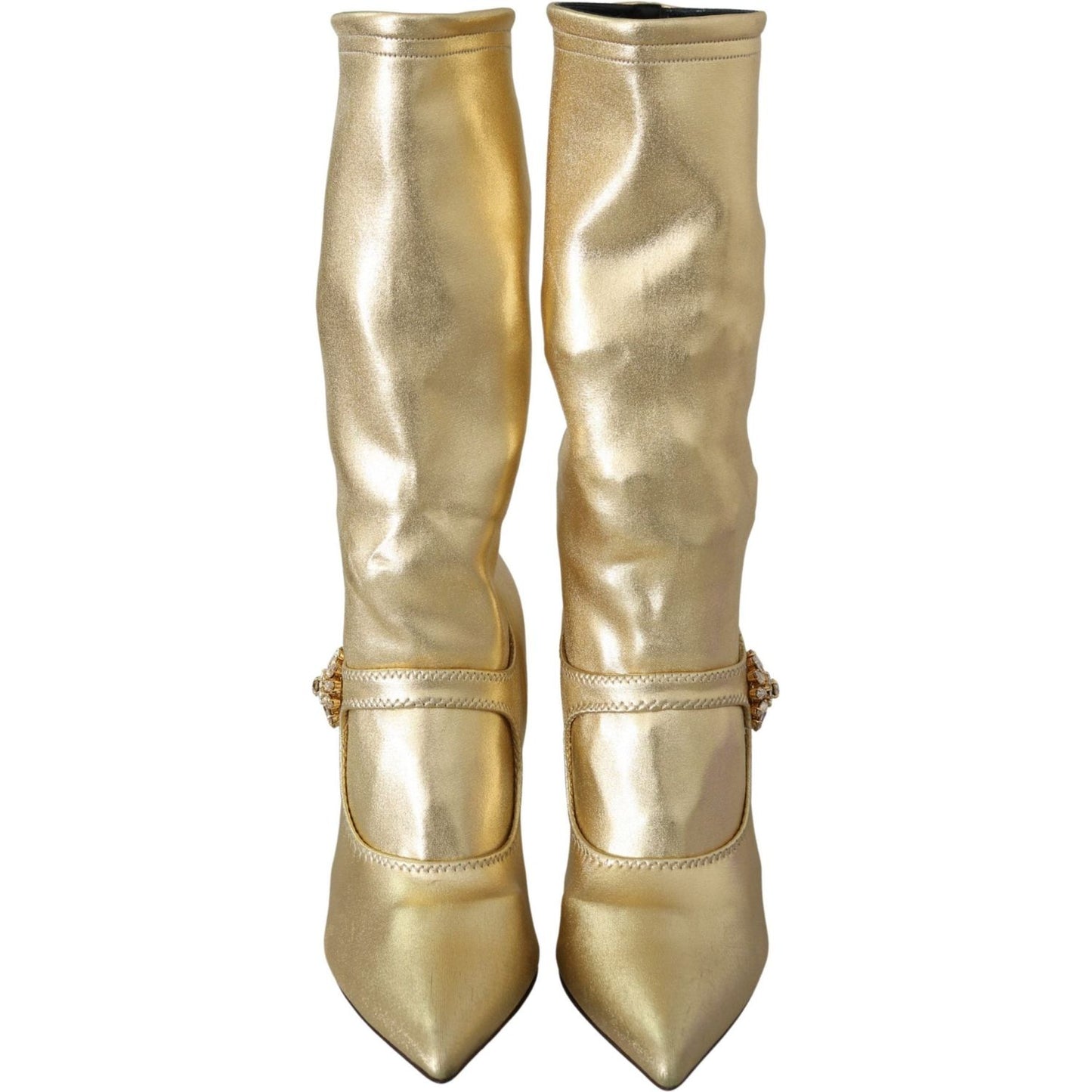 Dolce & Gabbana Elegant Gold Ankle Boots Socks with Rhinestones Dolce & Gabbana Dark Khaki
