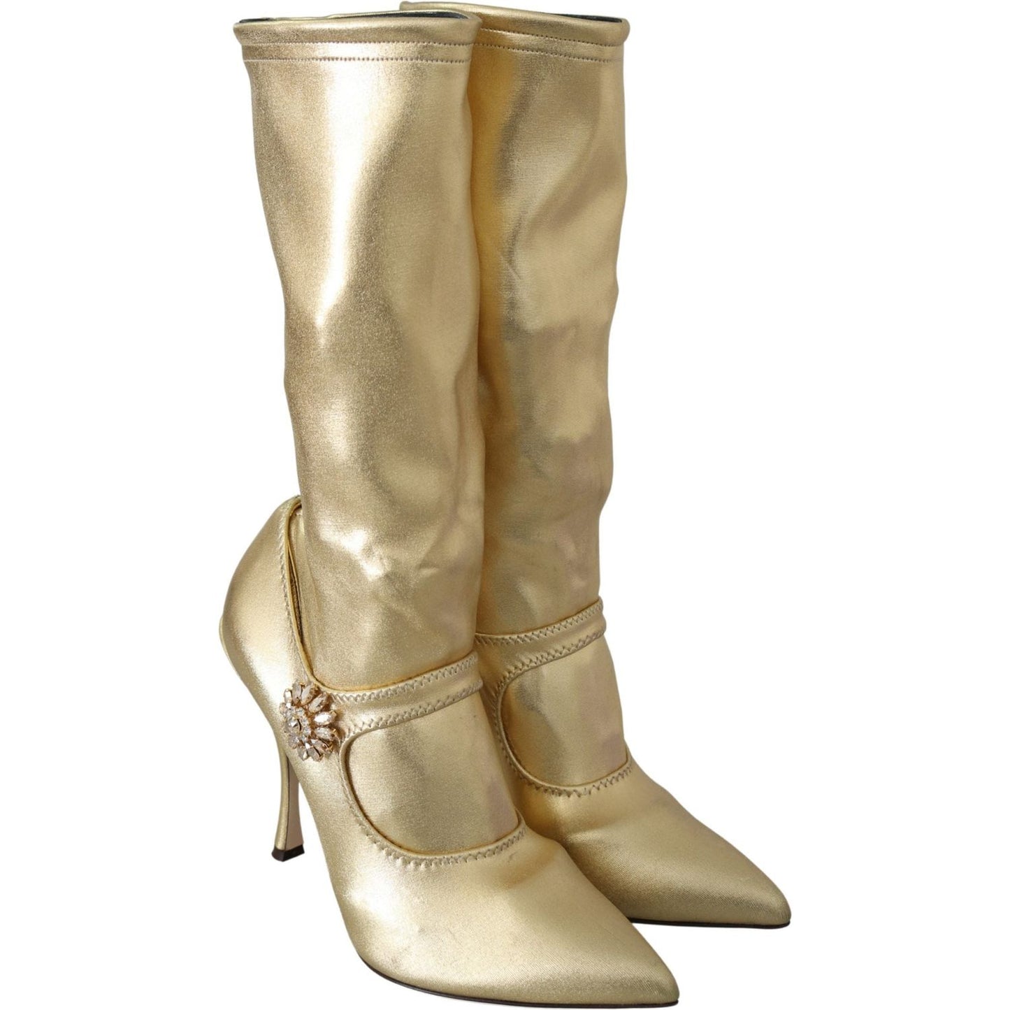Dolce & Gabbana Elegant Gold Ankle Boots Socks with Rhinestones Dolce & Gabbana Rosy Brown