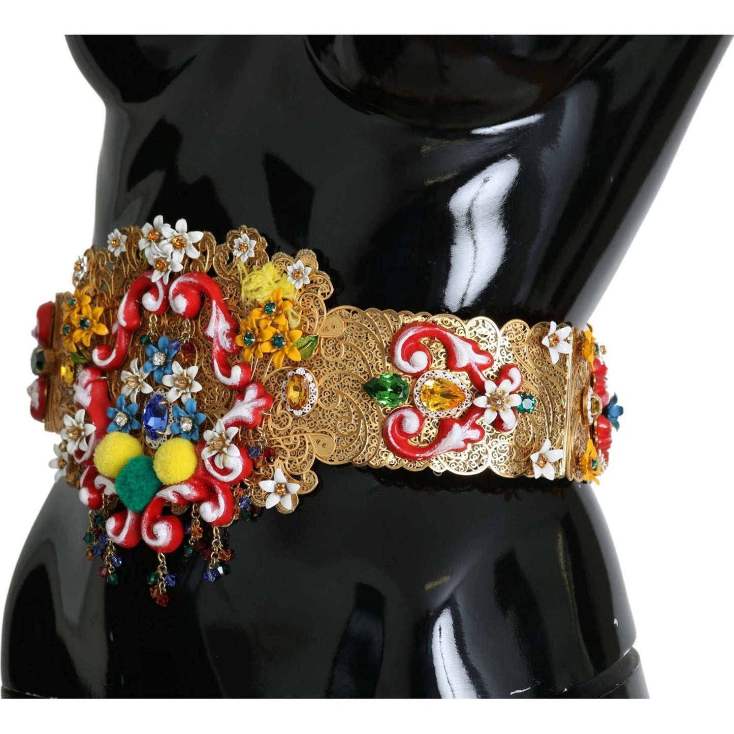 Dolce & Gabbana Embellished Floral Crystal Wide Waist Golden Belt