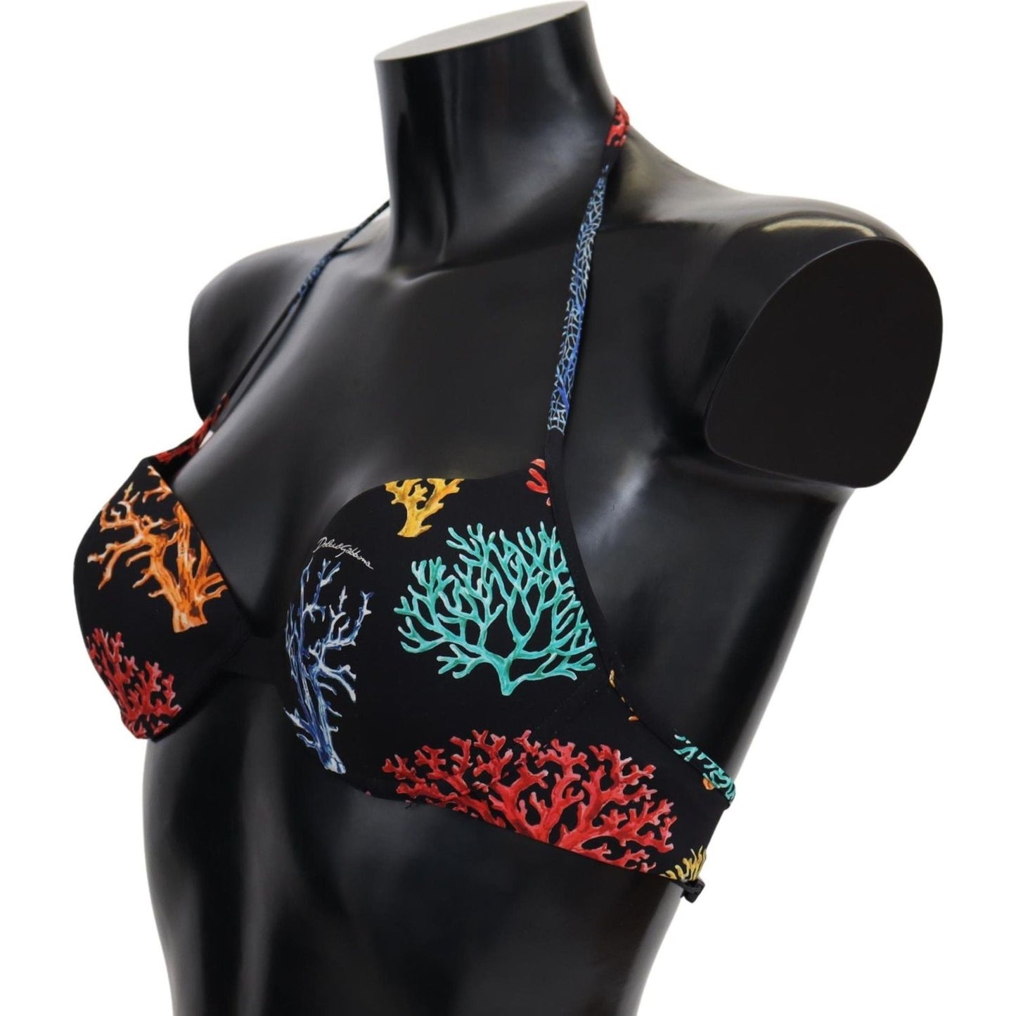 Dolce & Gabbana Black Corals Print Women Beachwear Bikini Tops