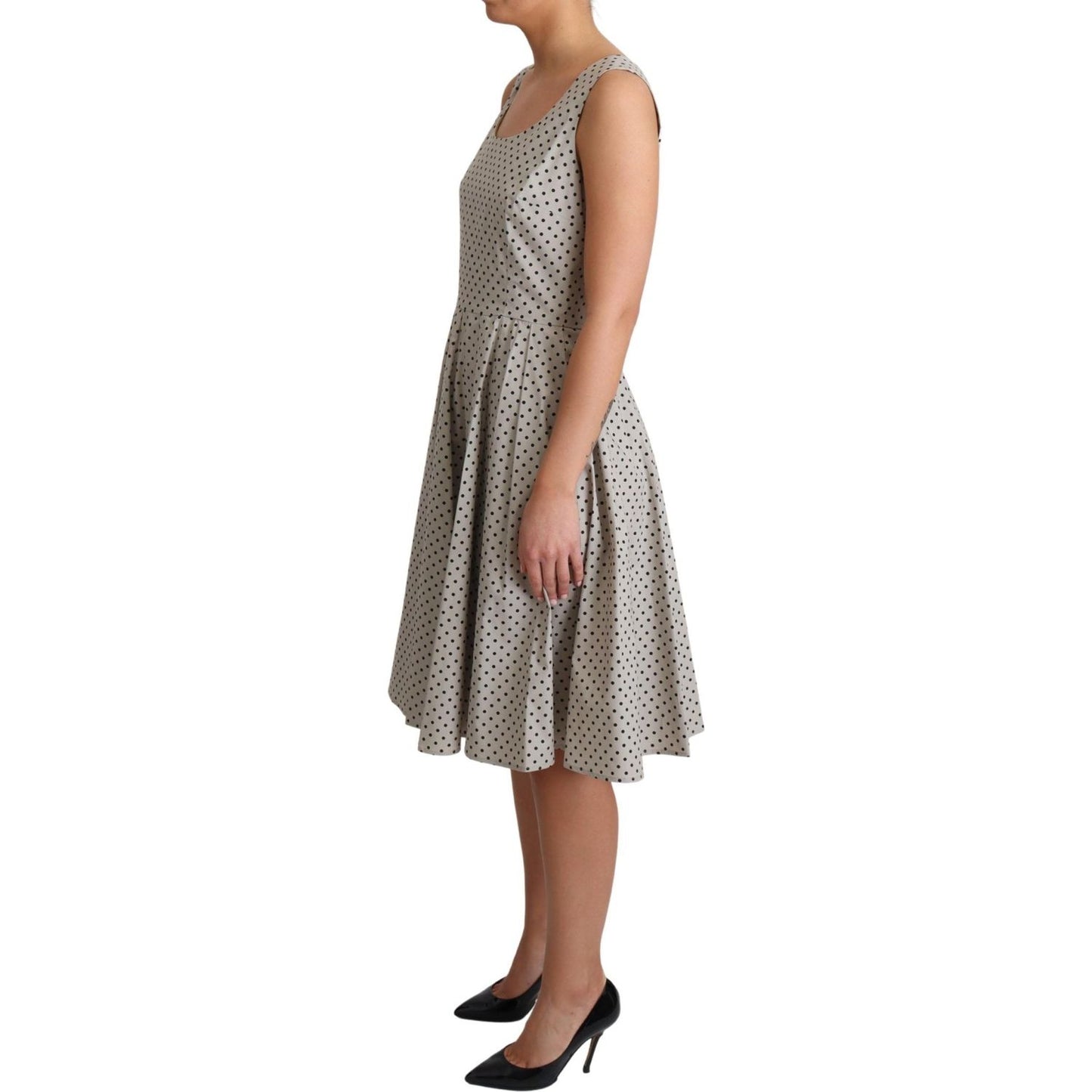 Dolce & Gabbana Beige Polka Dotted Cotton A-Line Dress Dresses