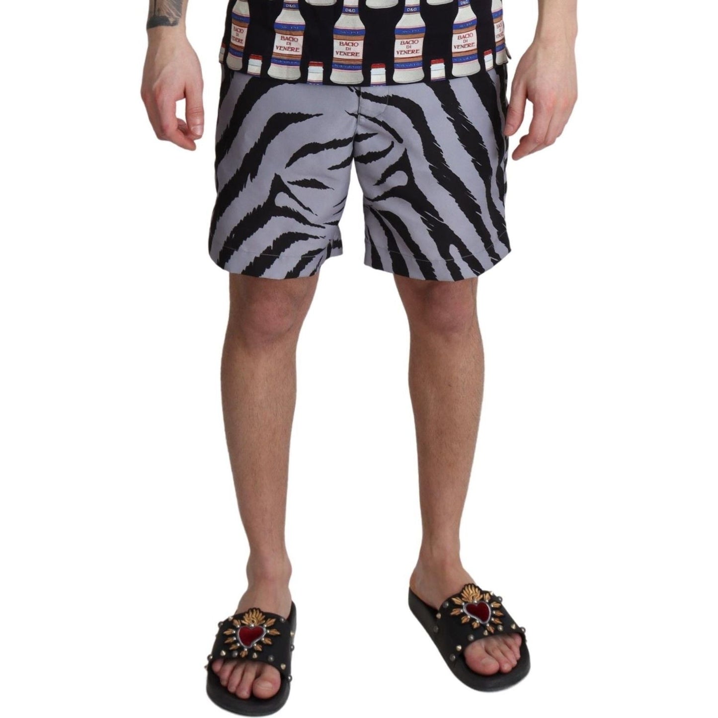Dolce & Gabbana Elegant Gray Zebra Print Swim Trunks Dolce & Gabbana Dim Gray