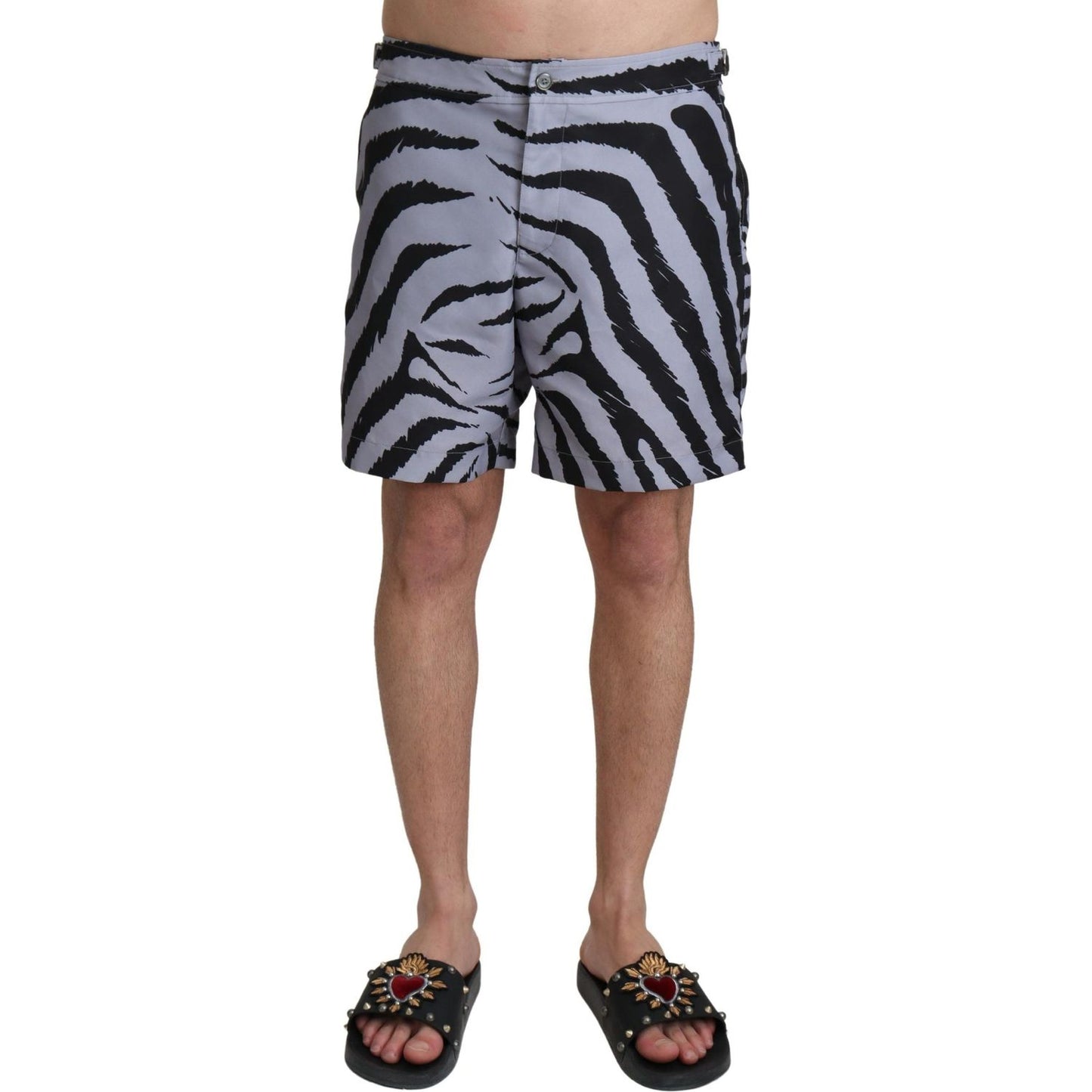 Dolce & Gabbana Elegant Gray Zebra Print Swim Trunks Dolce & Gabbana Dim Gray