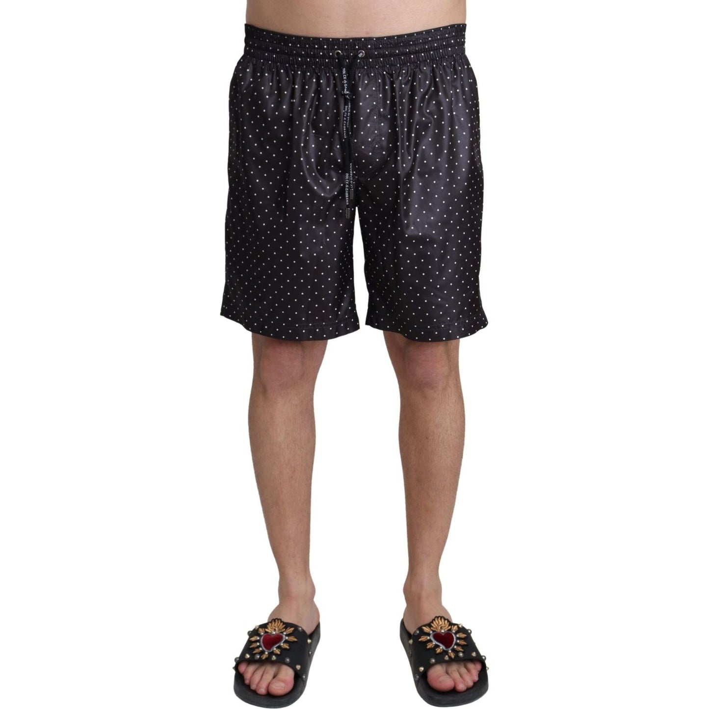 Dolce & Gabbana Chic Black Polka Dot Men's Swim Trunks Dolce & Gabbana Rosy Brown