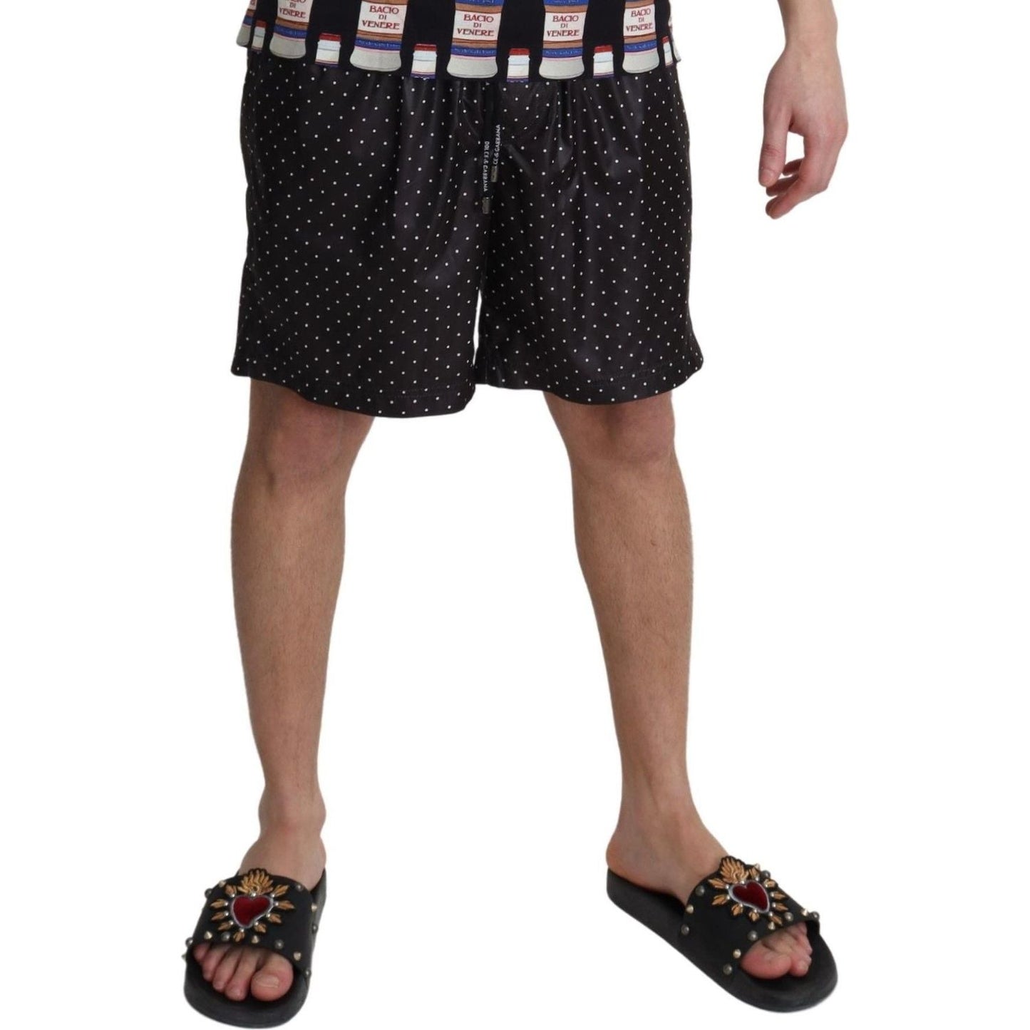Dolce & Gabbana Chic Black Polka Dot Men's Swim Trunks Dolce & Gabbana Rosy Brown