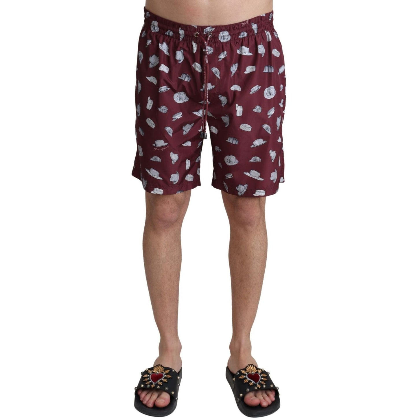 Dolce & Gabbana Elegant Maroon Beachwear Trunks Dolce & Gabbana Dark Olive Green