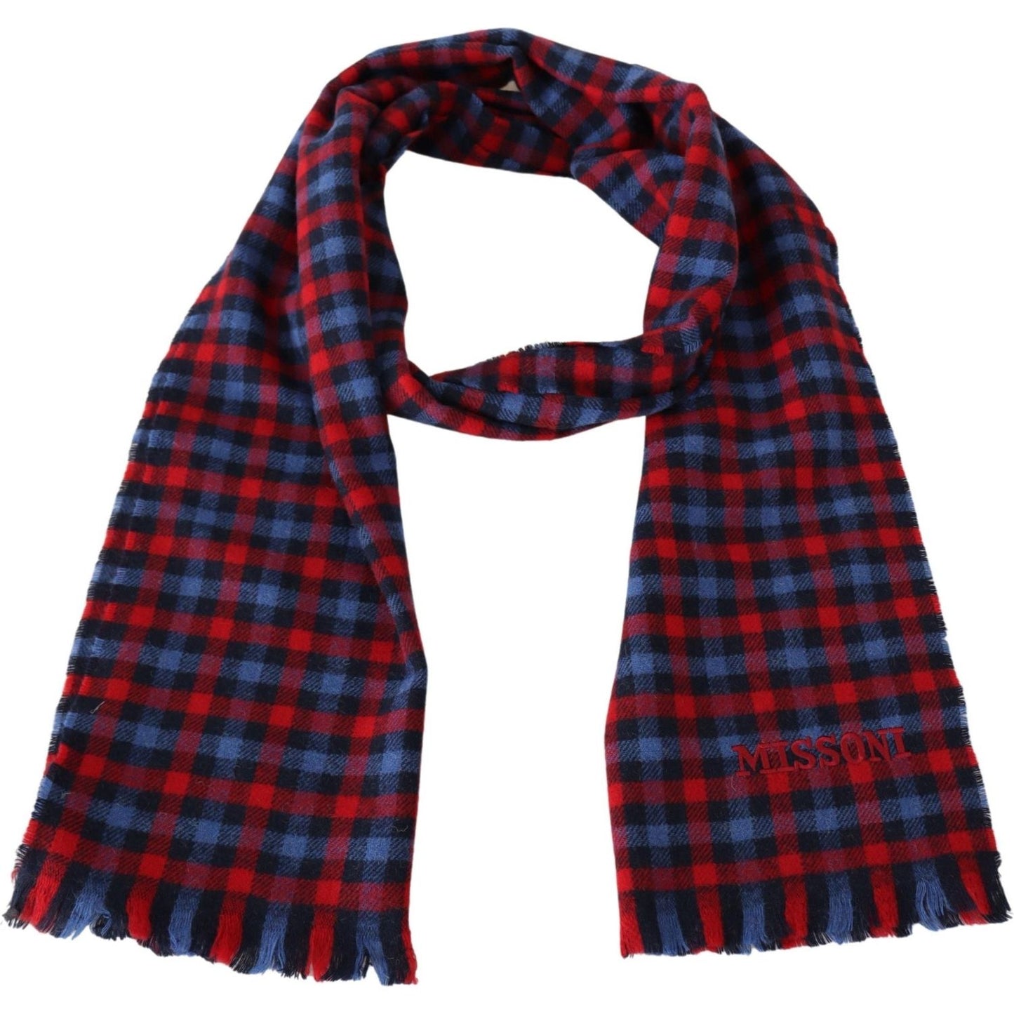 Missoni Chic Check Pattern Wool Scarf with Logo Embroidery Missoni Dark Slate Gray