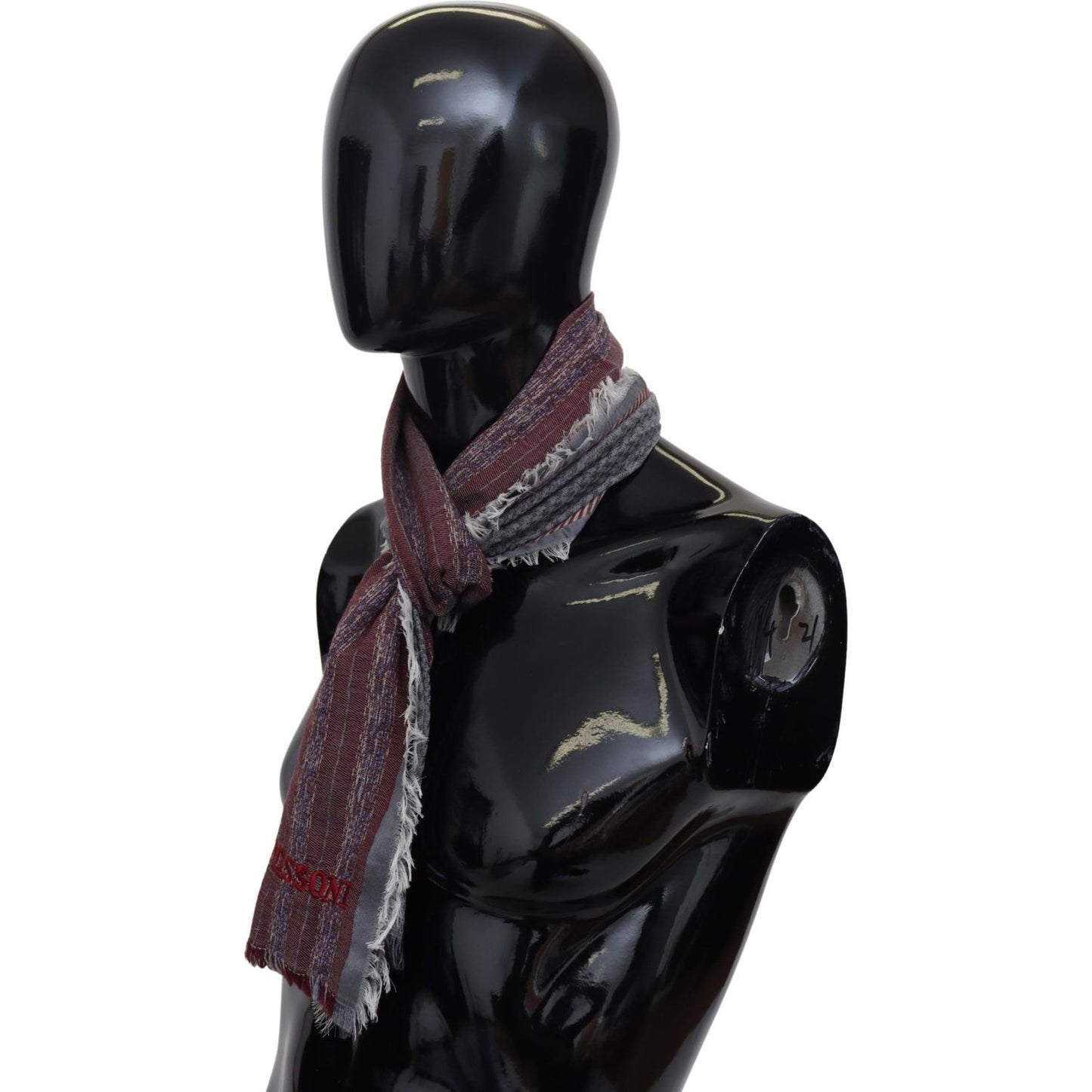 Missoni Elegant Wool Striped Logo Scarf Missoni Black