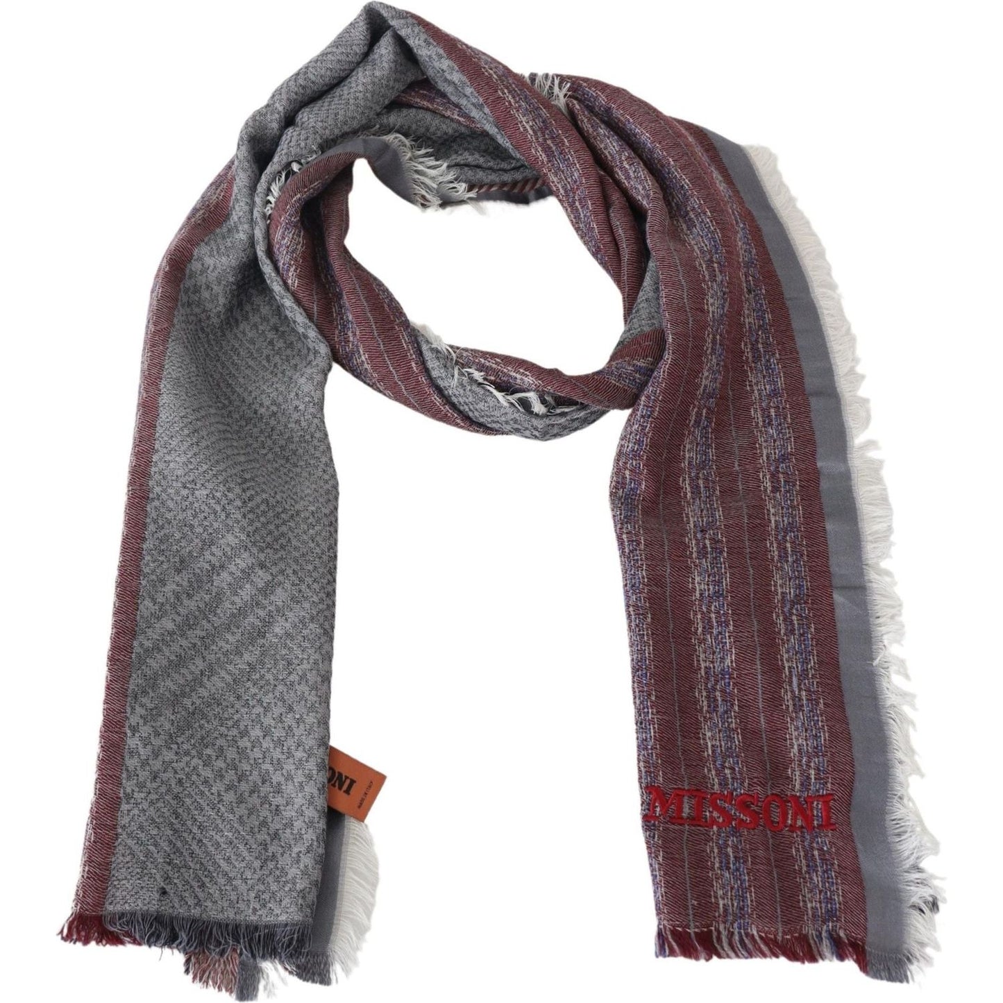 Missoni Elegant Wool Striped Logo Scarf Missoni Dim Gray