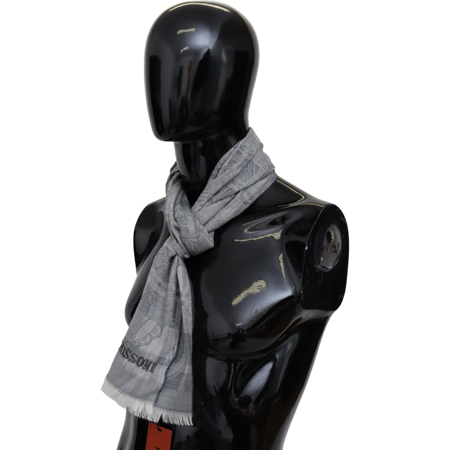 Missoni Chic Unisex Gray Wool Scarf with Logo Embroidery Missoni Black