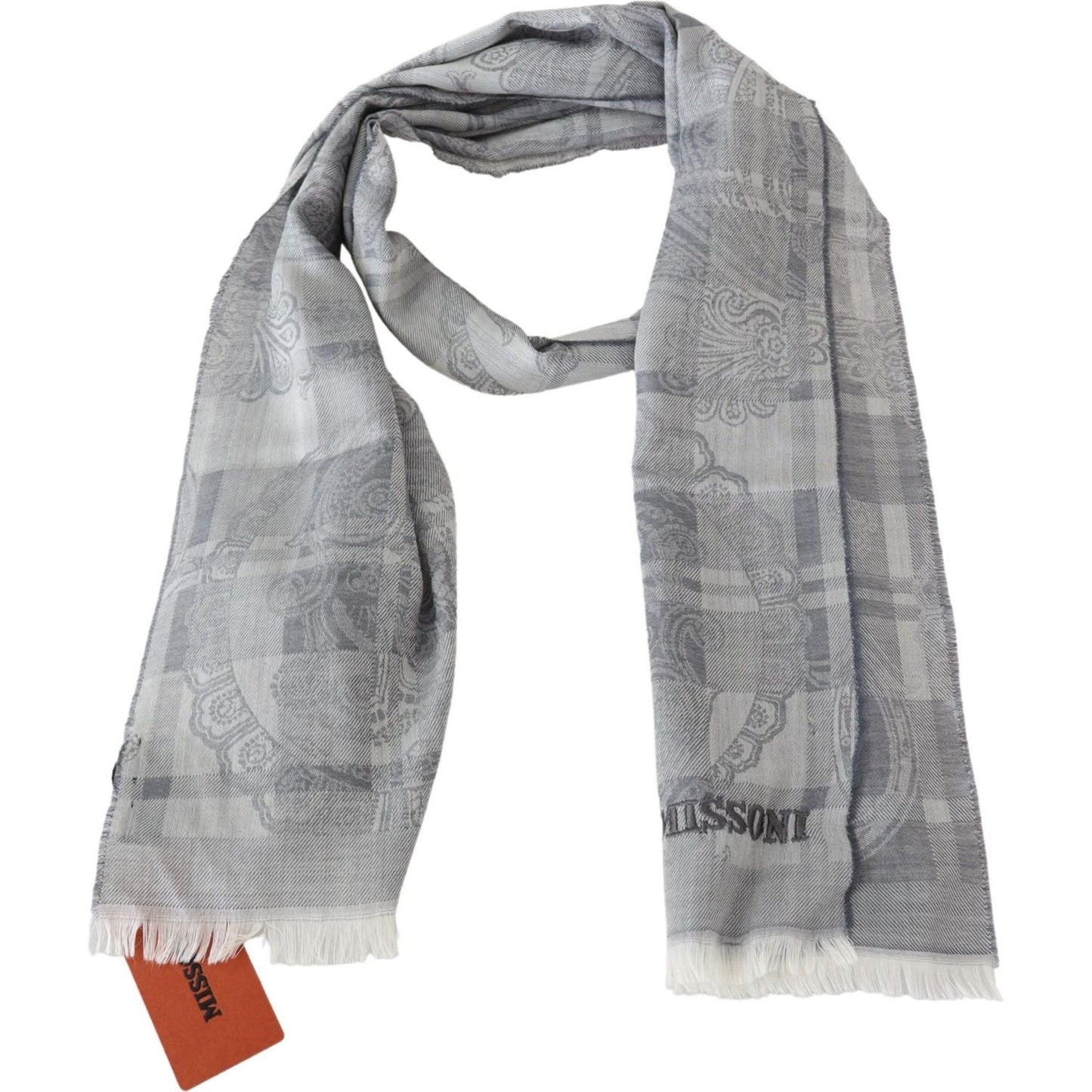 Missoni Chic Unisex Gray Wool Scarf with Logo Embroidery Missoni Dark Gray