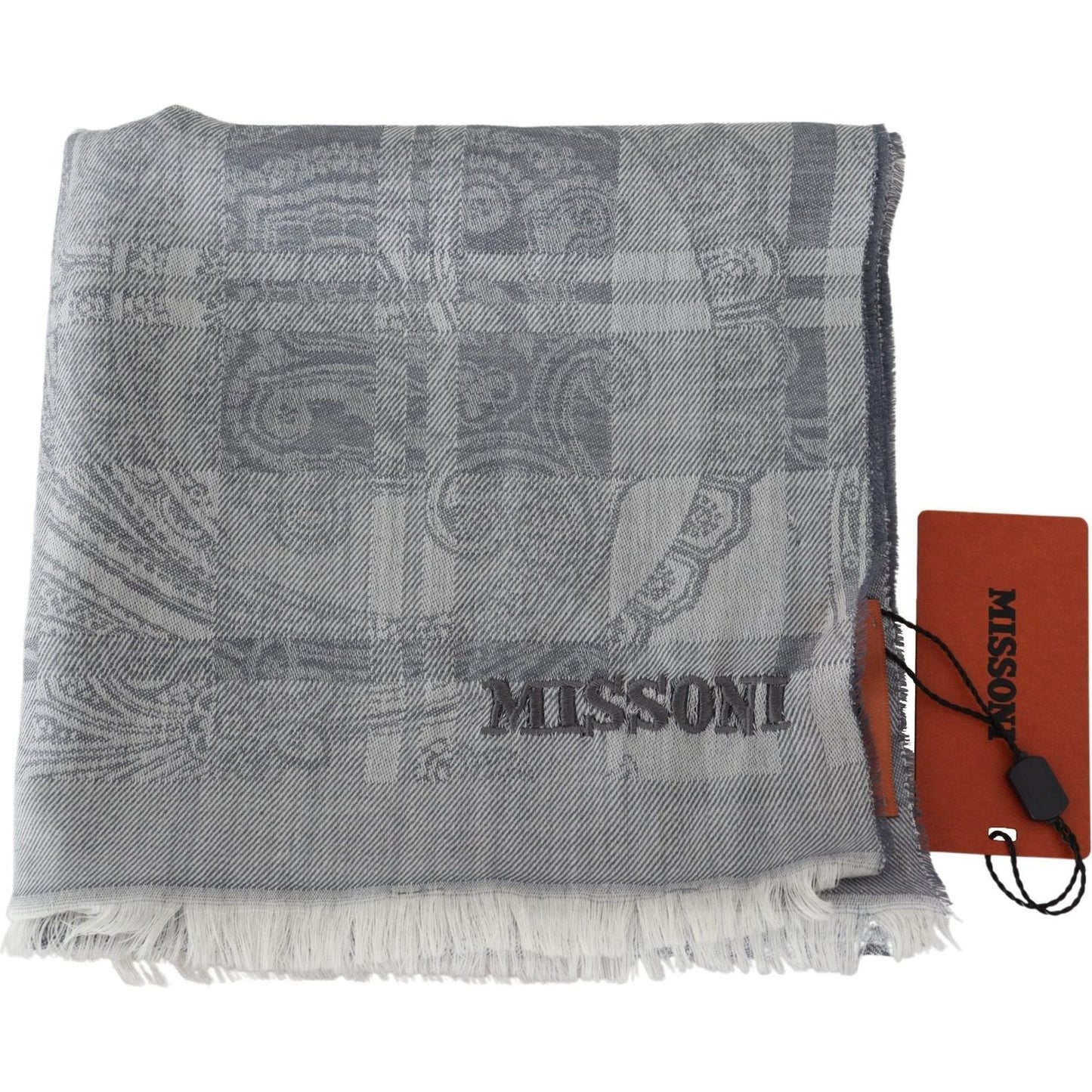Missoni Chic Unisex Gray Wool Scarf with Logo Embroidery Missoni Light Slate Gray