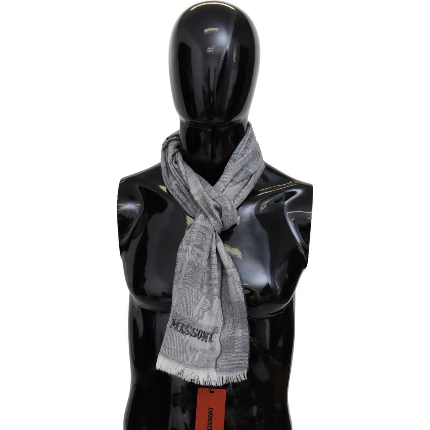 Missoni Chic Unisex Gray Wool Scarf with Logo Embroidery Missoni Black