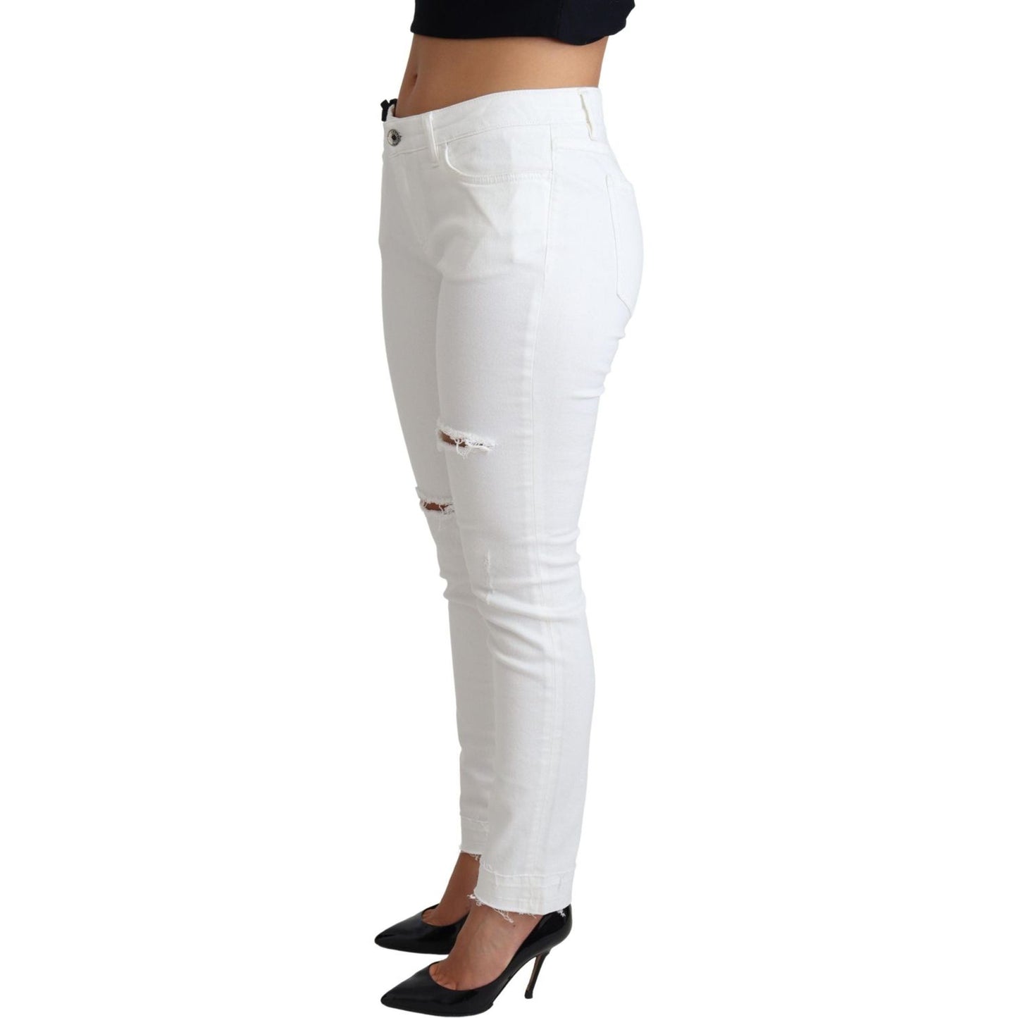 Dolce & Gabbana Chic White Mid Waist Designer Jeans Dolce & Gabbana Light Gray