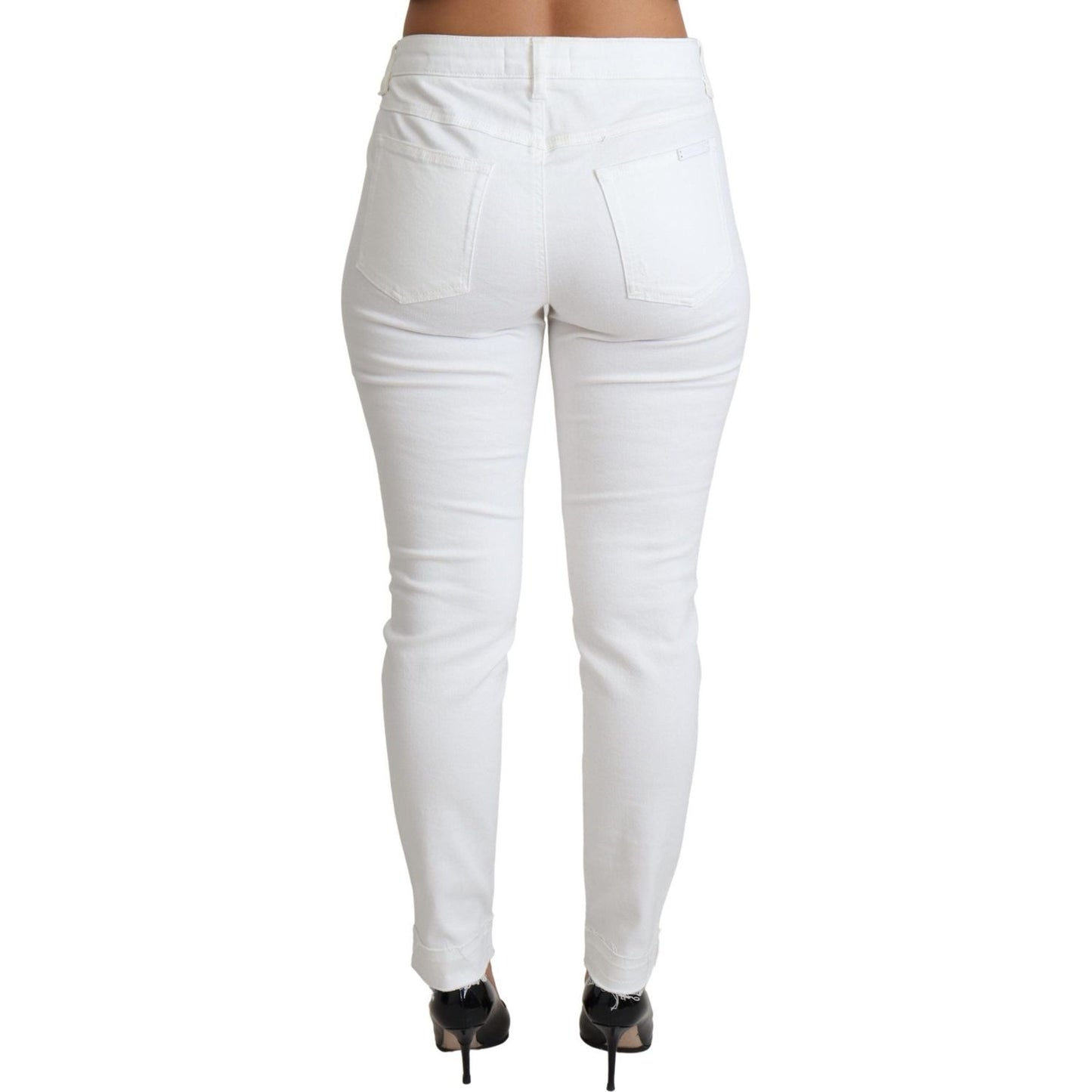 Dolce & Gabbana Chic White Mid Waist Designer Jeans Dolce & Gabbana Light Gray