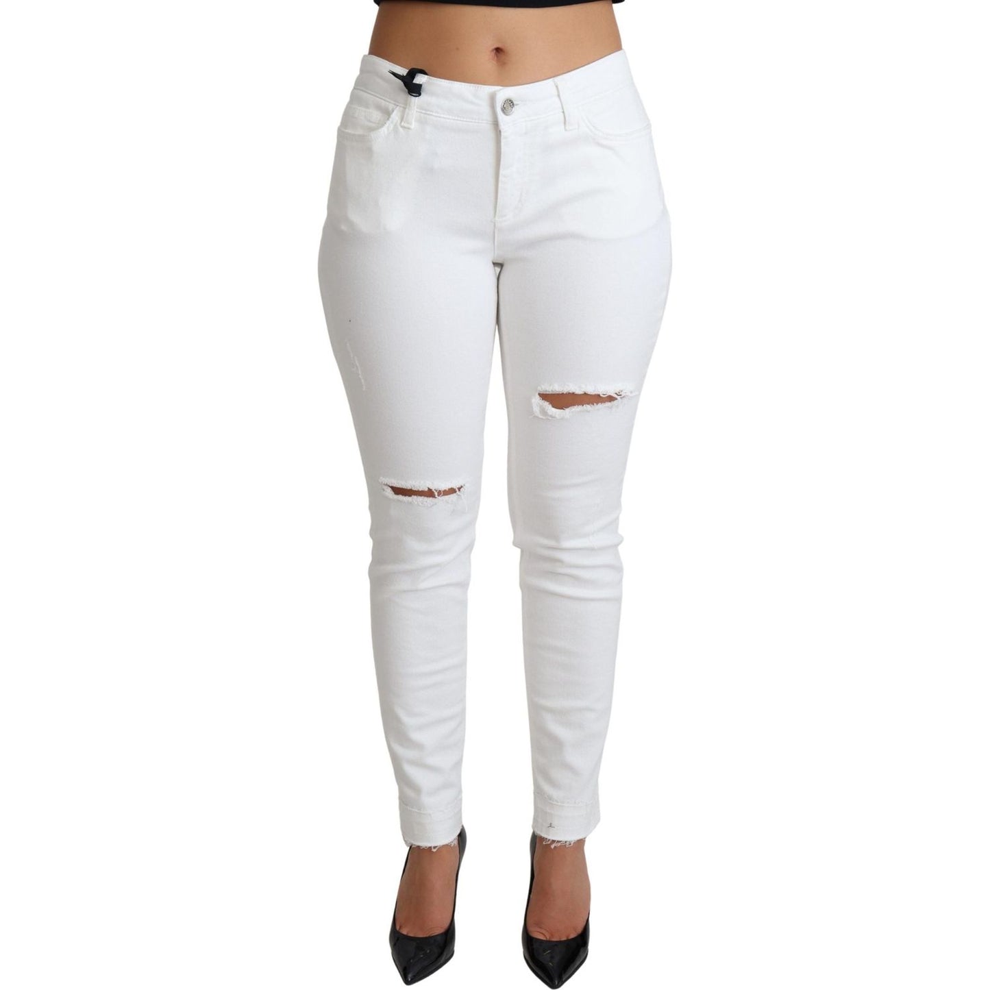 Dolce & Gabbana Chic White Mid Waist Designer Jeans Dolce & Gabbana Light Gray
