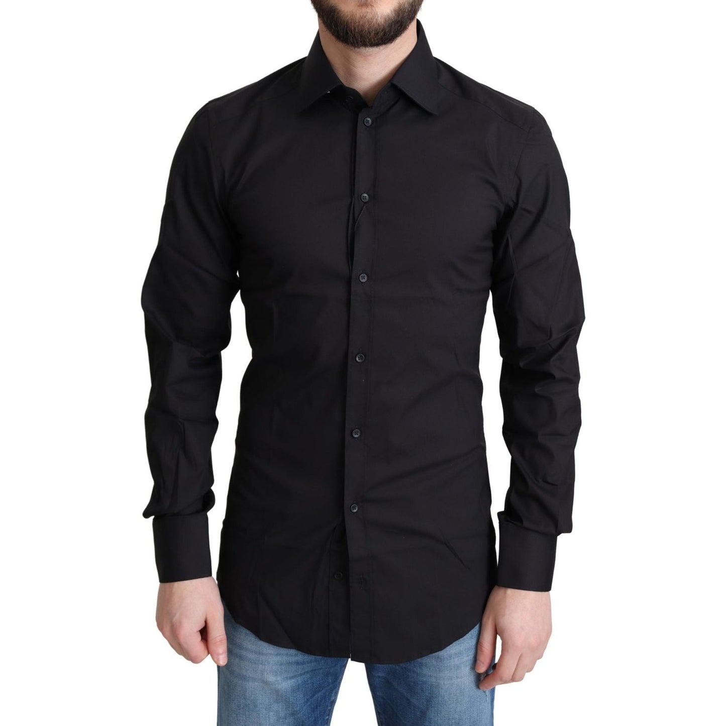 Dolce & Gabbana Elegant Black Gold Slim Fit Dress Shirt Dolce & Gabbana Black