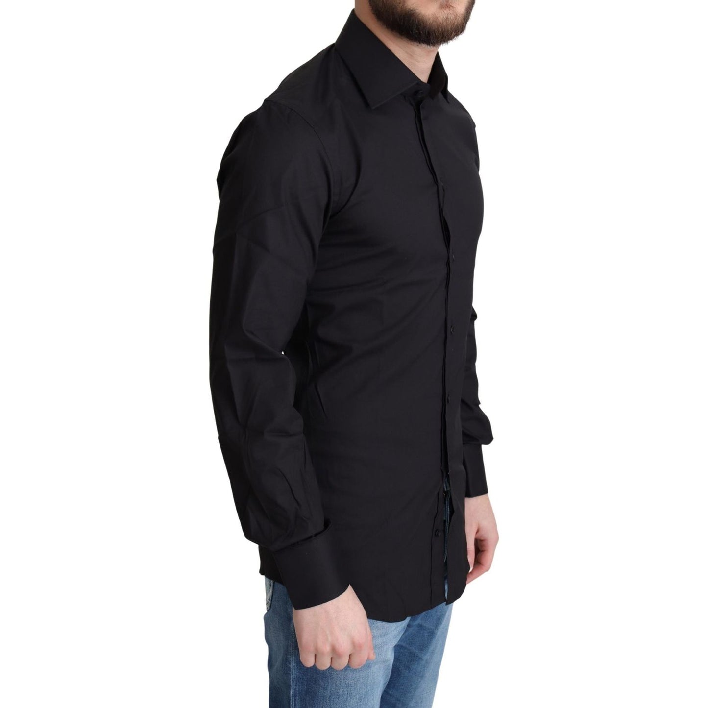 Dolce & Gabbana Elegant Black Gold Slim Fit Dress Shirt Dolce & Gabbana Black