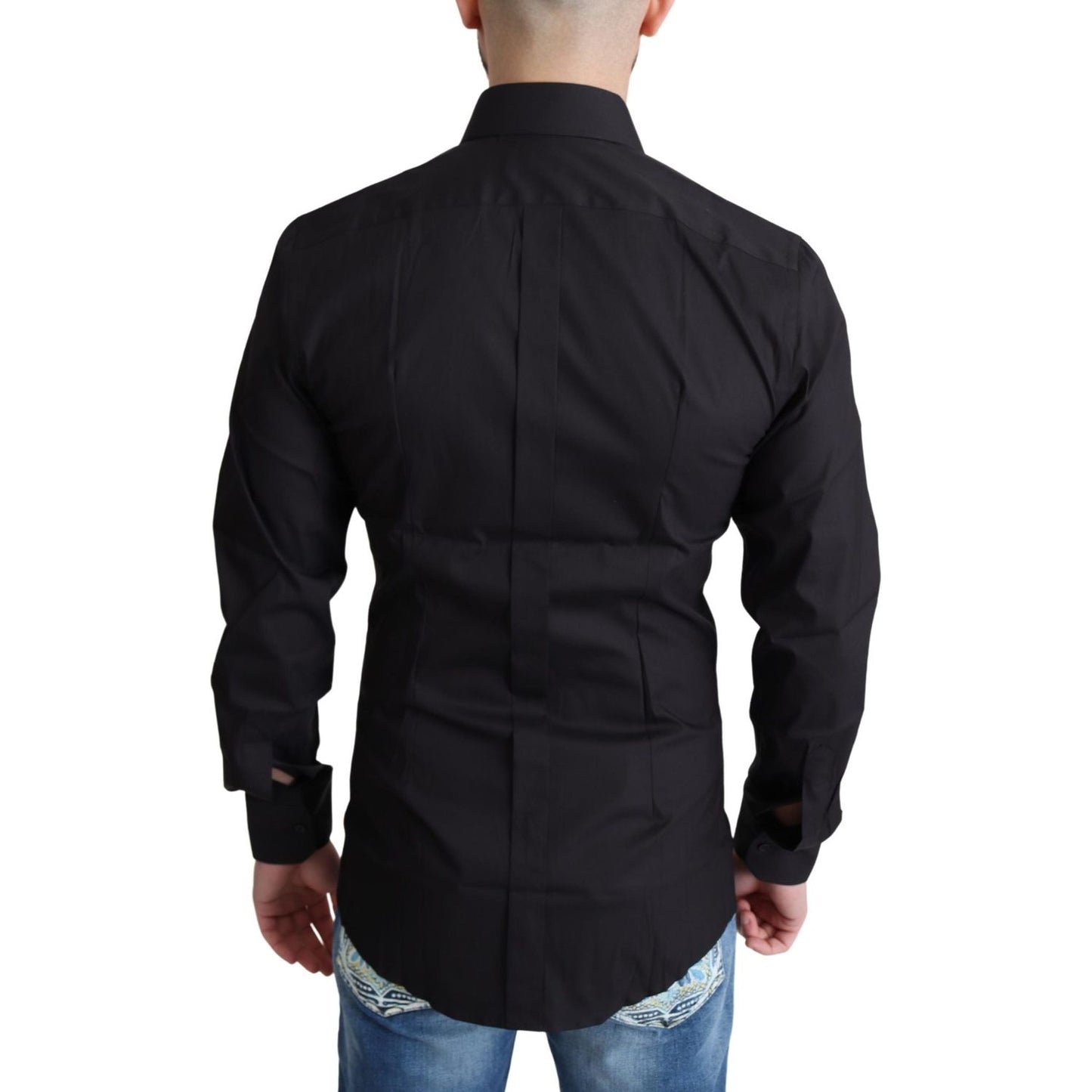 Dolce & Gabbana Elegant Black Gold Slim Fit Dress Shirt Dolce & Gabbana Black