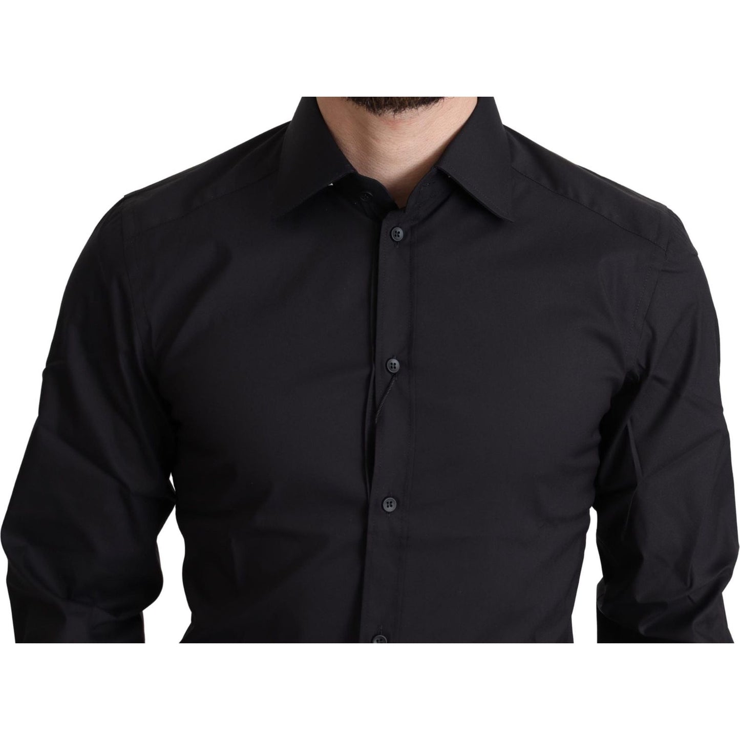Dolce & Gabbana Elegant Black Gold Slim Fit Dress Shirt Dolce & Gabbana Black