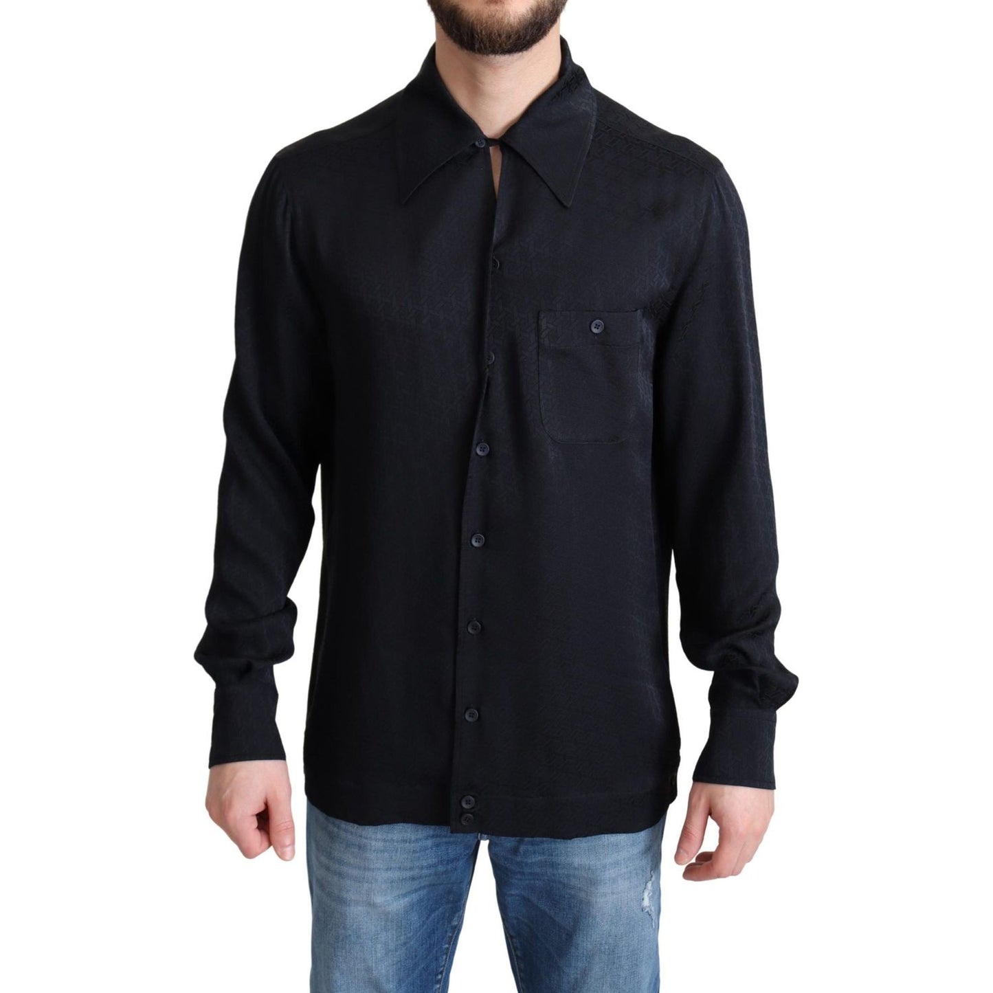 Dolce & Gabbana Elegant Jacquard Silk Casual Shirt Dolce & Gabbana Black