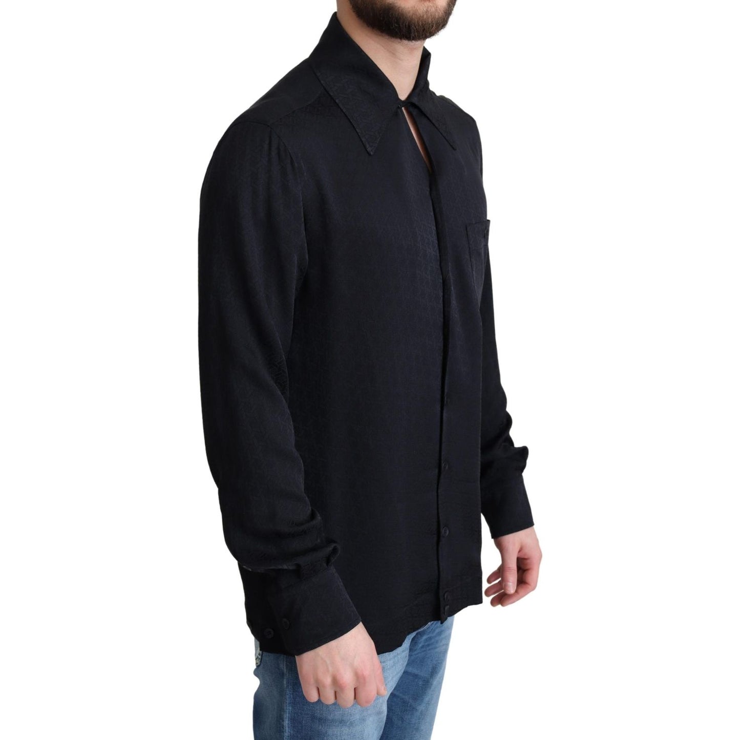 Dolce & Gabbana Elegant Jacquard Silk Casual Shirt Dolce & Gabbana Black