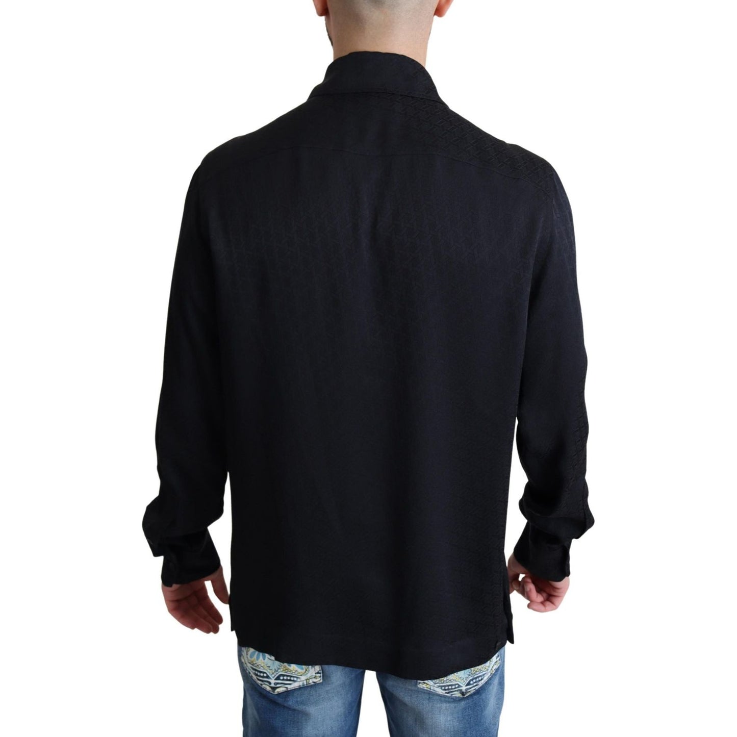 Dolce & Gabbana Elegant Jacquard Silk Casual Shirt Dolce & Gabbana Black