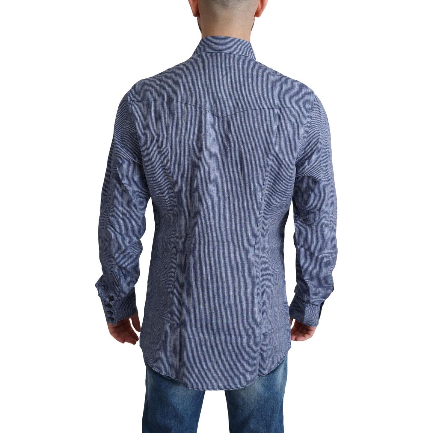 Dolce & Gabbana Elegant Striped Linen Button-Down Shirt Dolce & Gabbana Dim Gray