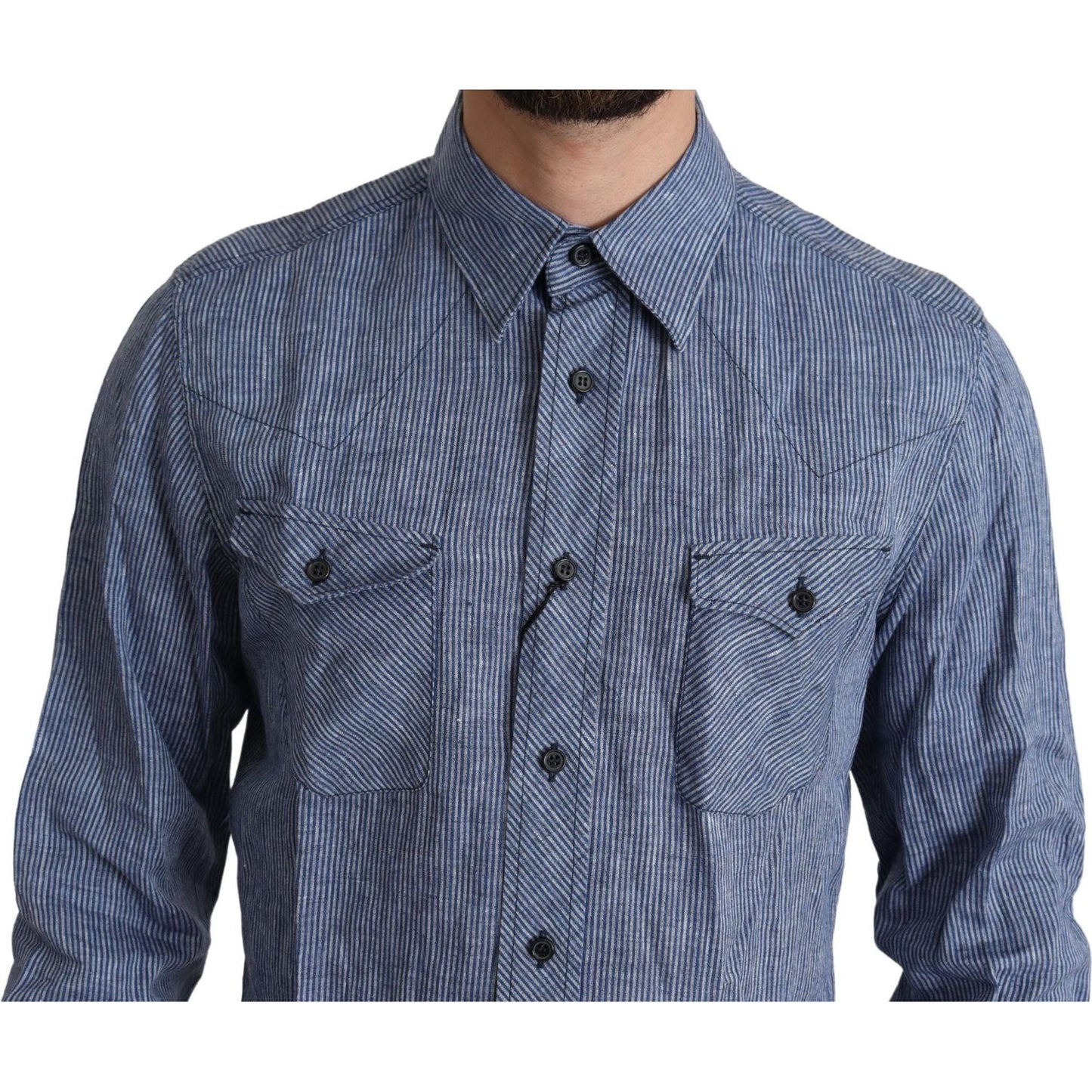 Dolce & Gabbana Elegant Striped Linen Button-Down Shirt Dolce & Gabbana Dim Gray