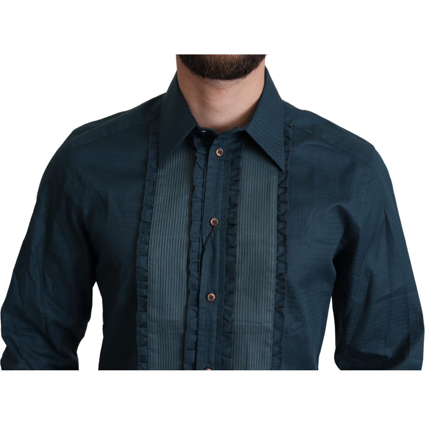 Dolce & Gabbana Elegant Blue Ruffled Tuxedo Shirt Dolce & Gabbana Dark Slate Gray