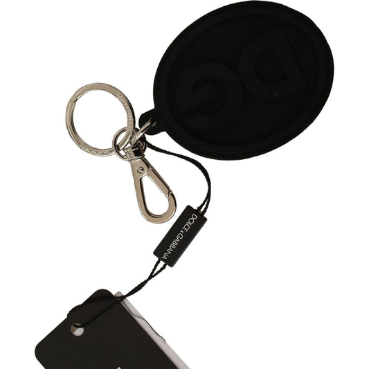 Dolce & Gabbana Black Rubber DG Logo Silver Brass Metal Keychain